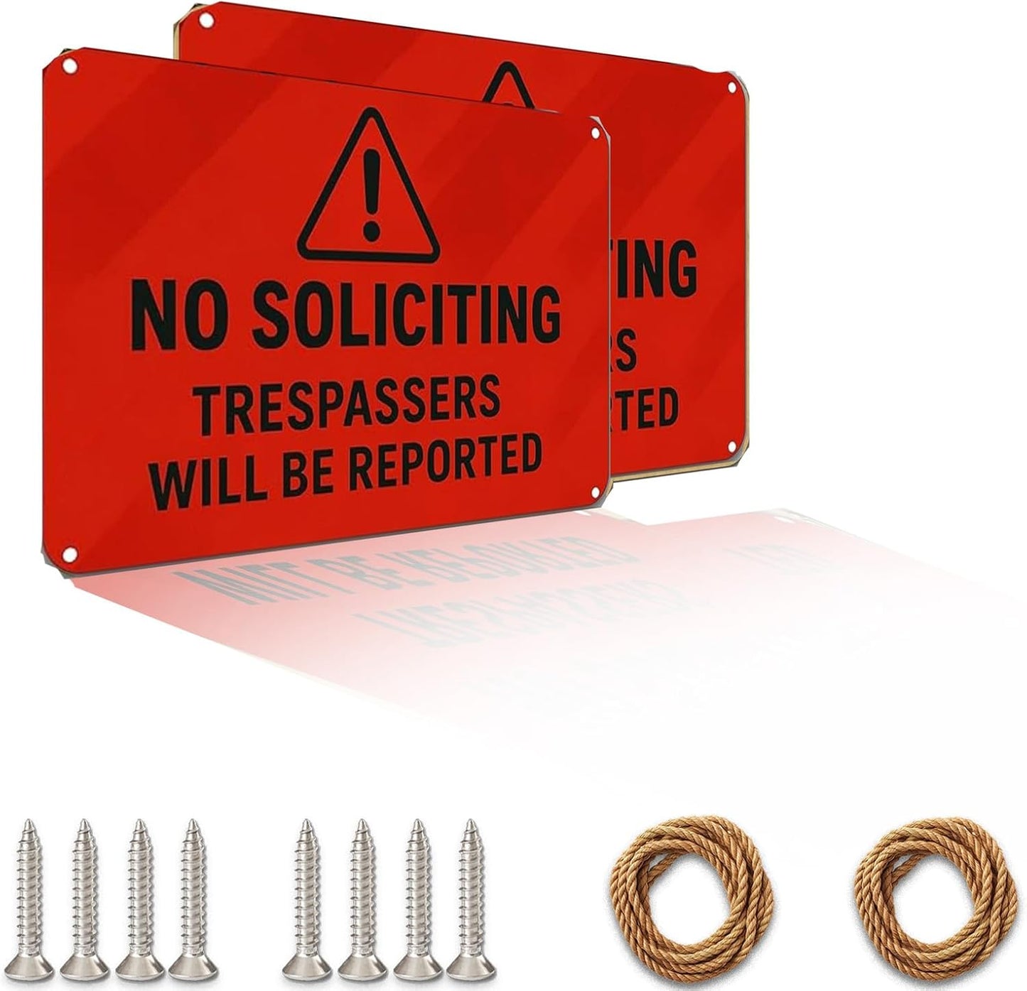 No Soliciting Sign for Front Door,Large Trespassers Will Be Reported Warning Rust-Free Aluminum Red Metal Signs UV Printed Waterproof Outdoor Yard Wall Fence Gate Door Sign with Free Screws & Rope