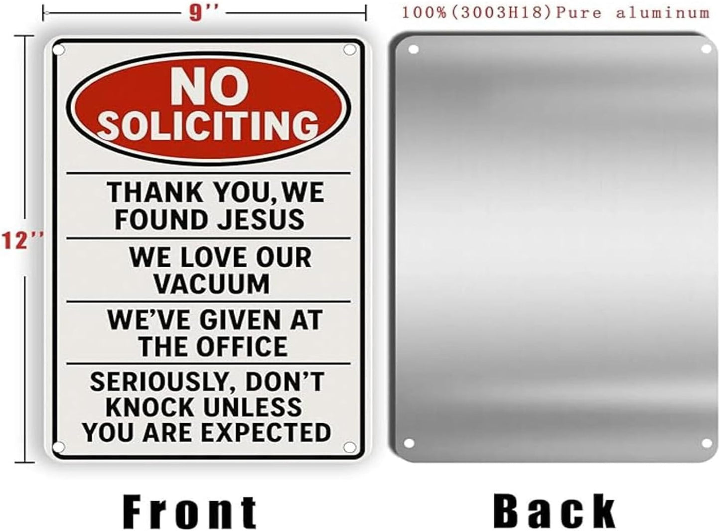 Funny No Soliciting Sign 9x12 Inch - Heavy Duty Aluminum No Soliciting Signs for House Waterproof UV Printed Outdoor Sign with FREE Mounting Accessories No Soliciting Sign for Door/Yard/Front Door