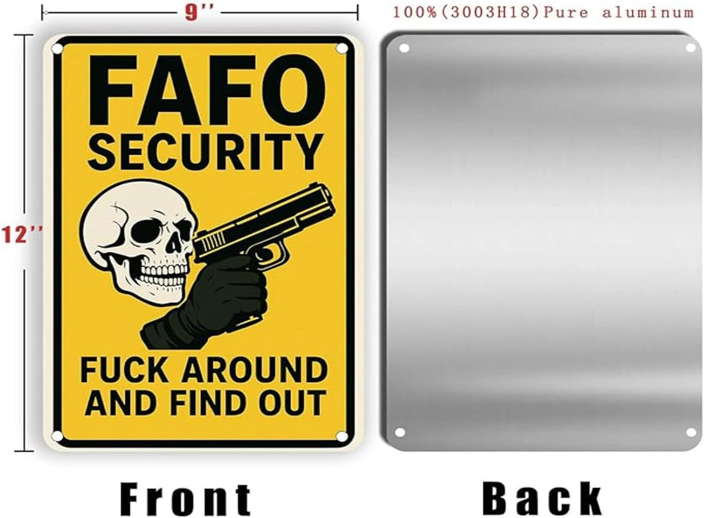 FAFO Security Sign - Fuck Around and Find Out Skull Gun Sign Rust-Free Aluminum Warning Sign UV Printed Waterproof Outdoor Sign for Wall Fence Gate & Yard with Free Screws and Rope