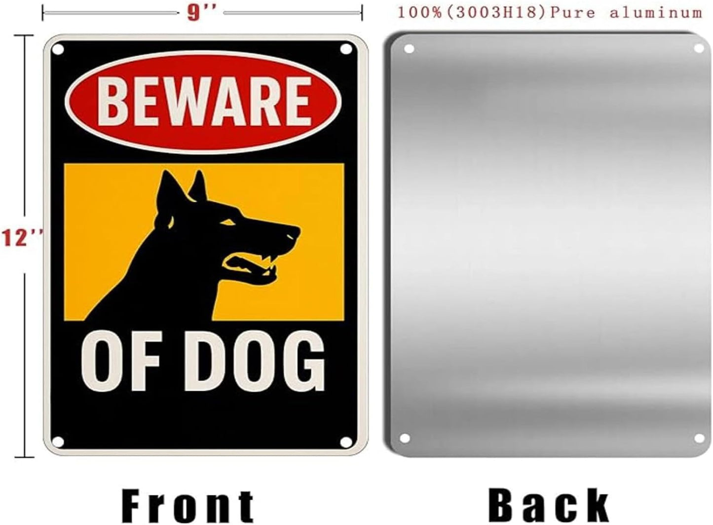 Beware of Dog Sig 9x12 Inch Aluminum UV Printed Warning Sign for Fence Yard Security Outdoor Waterproof Weather Resistant Security Notice with Mounting Accessories. Ideal for Dog Owner