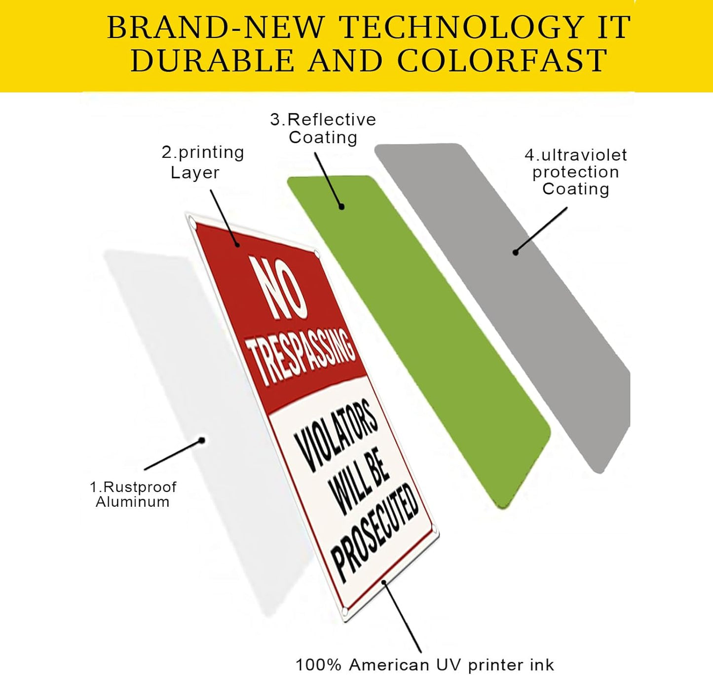 No Trespassing Sign 9x12 Inch – Large Private Property Aluminum Sign Outdoor Waterproof Rust-Free Metal Warning Sign with Free Mounting Accessories(Screws & Jute Rope)