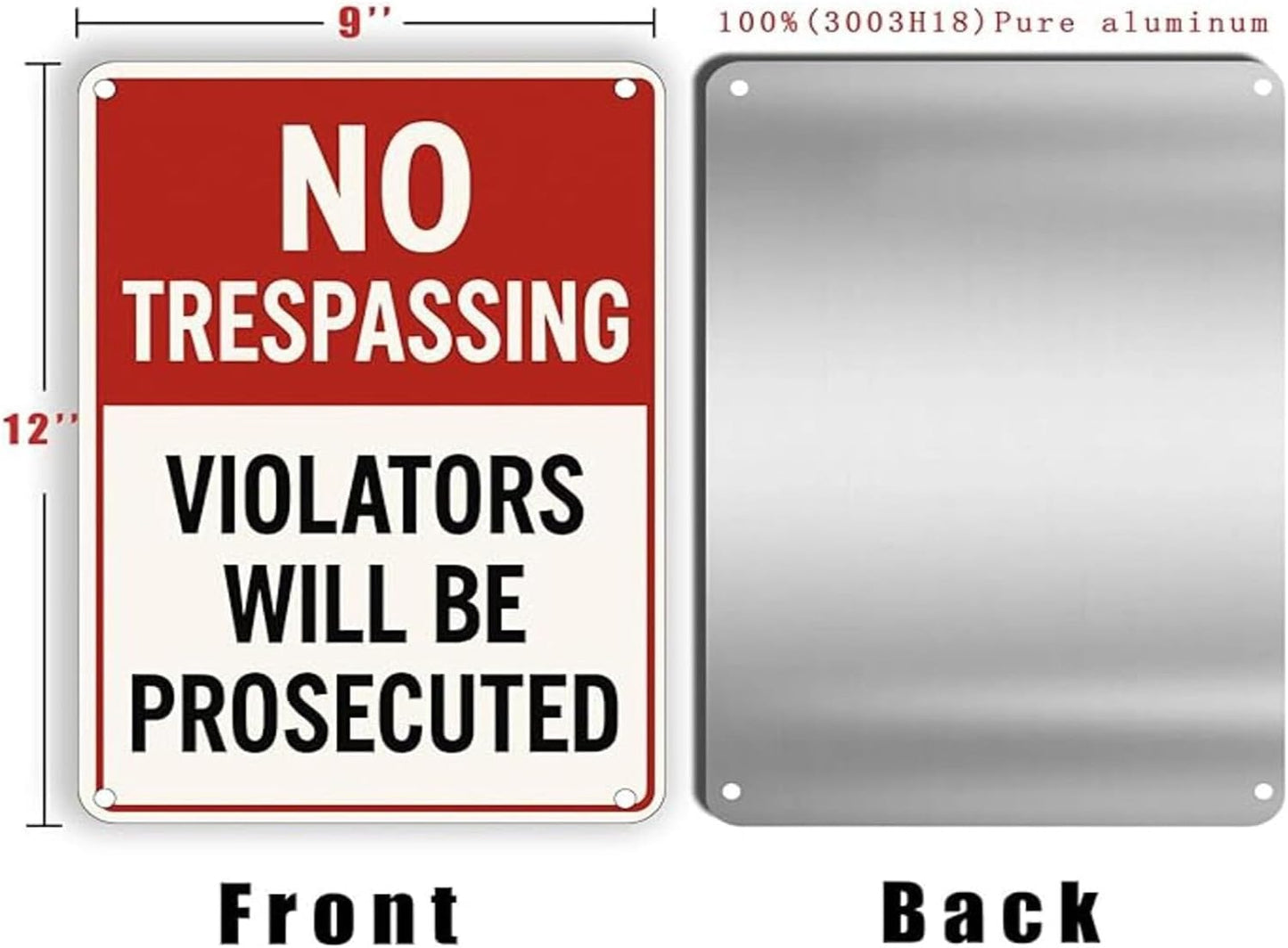 No Trespassing Sign 9x12 Inch – Large Private Property Aluminum Sign Outdoor Waterproof Rust-Free Metal Warning Sign with Free Mounting Accessories(Screws & Jute Rope)