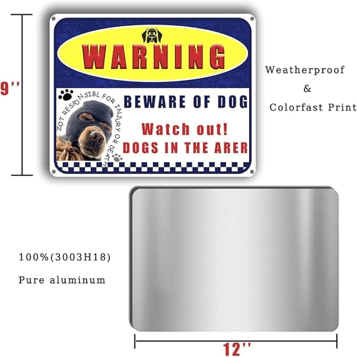 Beware of Dog Sign 9x12 Inch Aluminum Metal Outdoor Sign Waterproof Rustproof UV Printed with Free Mounting Kits Ideal for Fence/Gate/Yard Fits German Shepherd/Cane Corso/Pitbull Owners