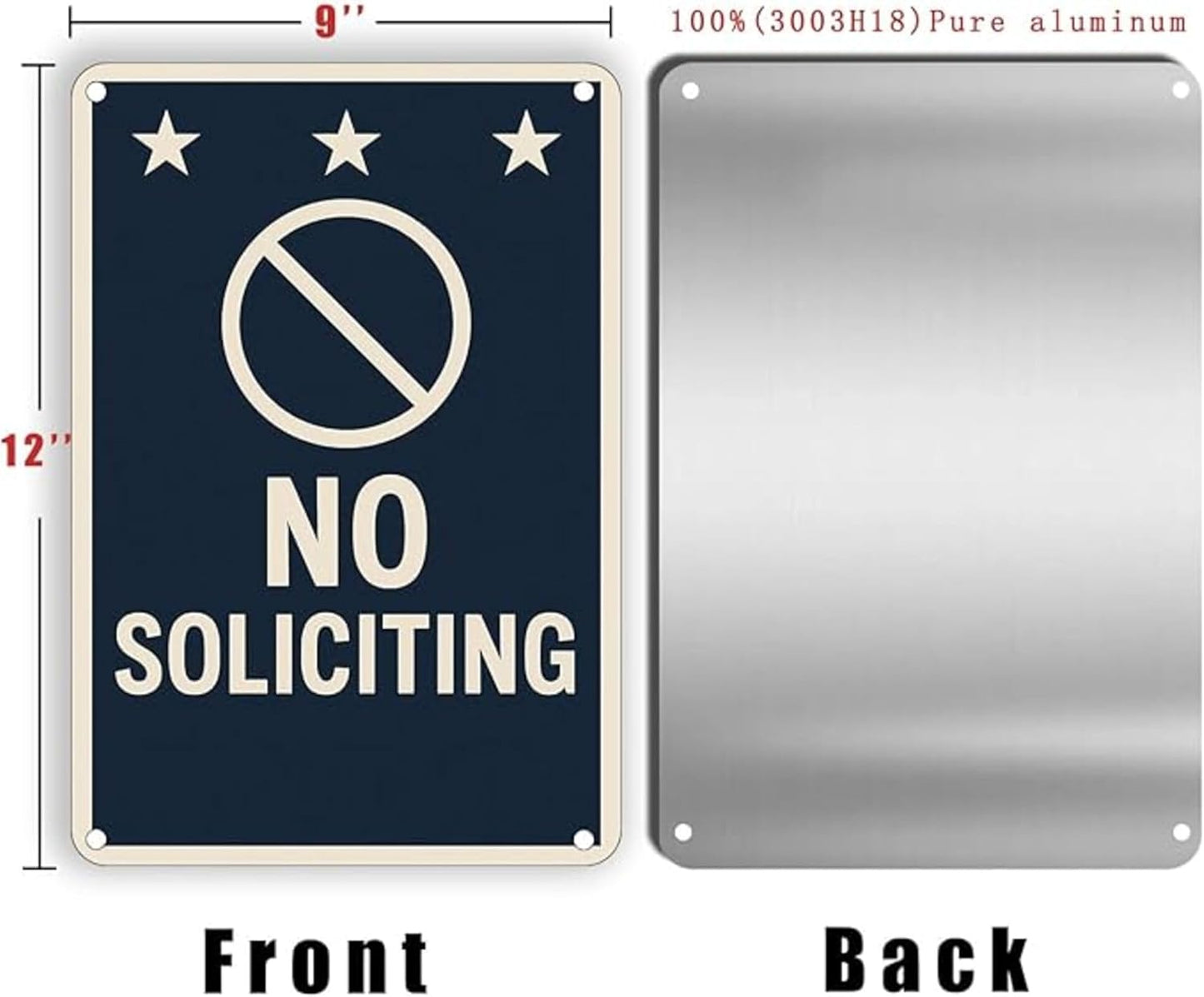 No Soliciting Sign for House Funny, 12 x 9 Inches Rust-Proof Aluminum No Soliciting Sign for Front Door, Humorous Do Not Ring Doorbell Signs, No Solicitation Signs for Home with Screws & Rope (Black)