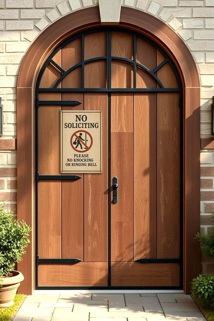 No Soliciting Sign for House Funny, 12 x 9 Inches Rust-Proof Aluminum No Soliciting Sign for Front Door, Humorous Do Not Ring Doorbell Signs, No Solicitation Signs for Home with Screws & Rope (Yellow)