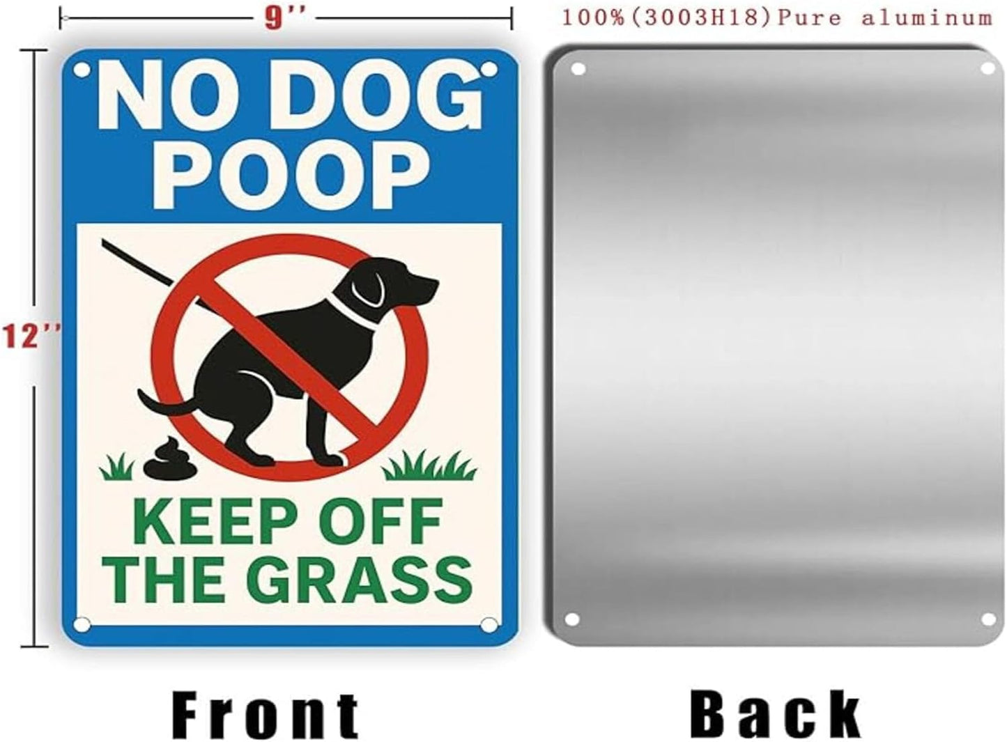 No Dog Poop Signs for Yard - Rust-Free Aluminum Keep Off Grass Sign UV Printed Waterproof Outdoor Lawn Fence Decor with Free Screws & Rope | Dog Poop Signs for Lawn