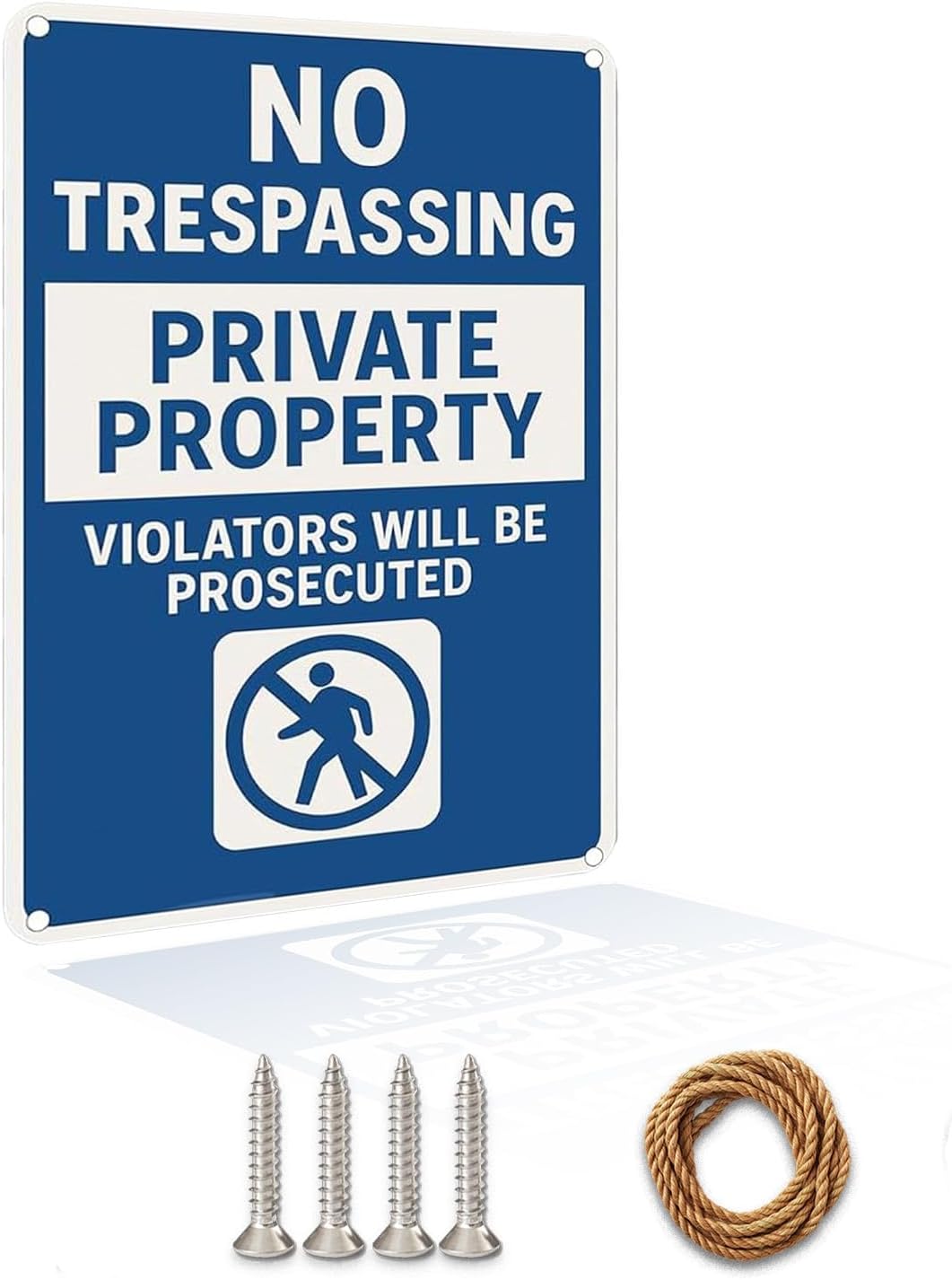 Private Property No Trespassing Sign 9x12 Inch – Heavy Duty Rustproof Aluminum No Trespassing Signs with “VIOLATORS WILL PROSECUTED”, Waterproof,UV Printed,no trespassing yard sign With Screws & Rope