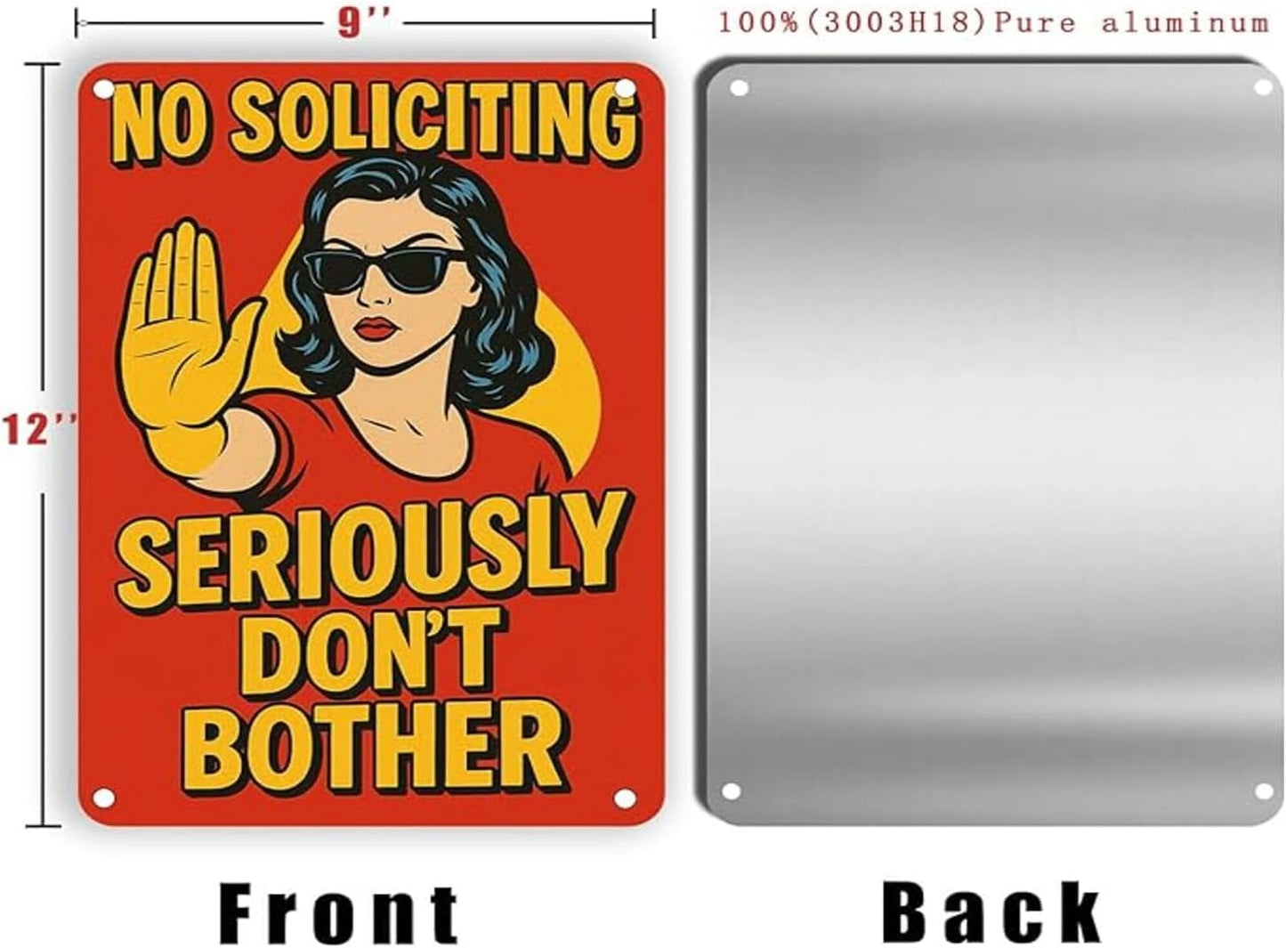 No Soliciting Sign for House - Large Funny Retro Style Rust-Free Aluminum UV Printed Waterproof Outdoor Yard Fence Gate Door Sign with Free Screws & Rope Front Door Privacy Warning for Home & Office
