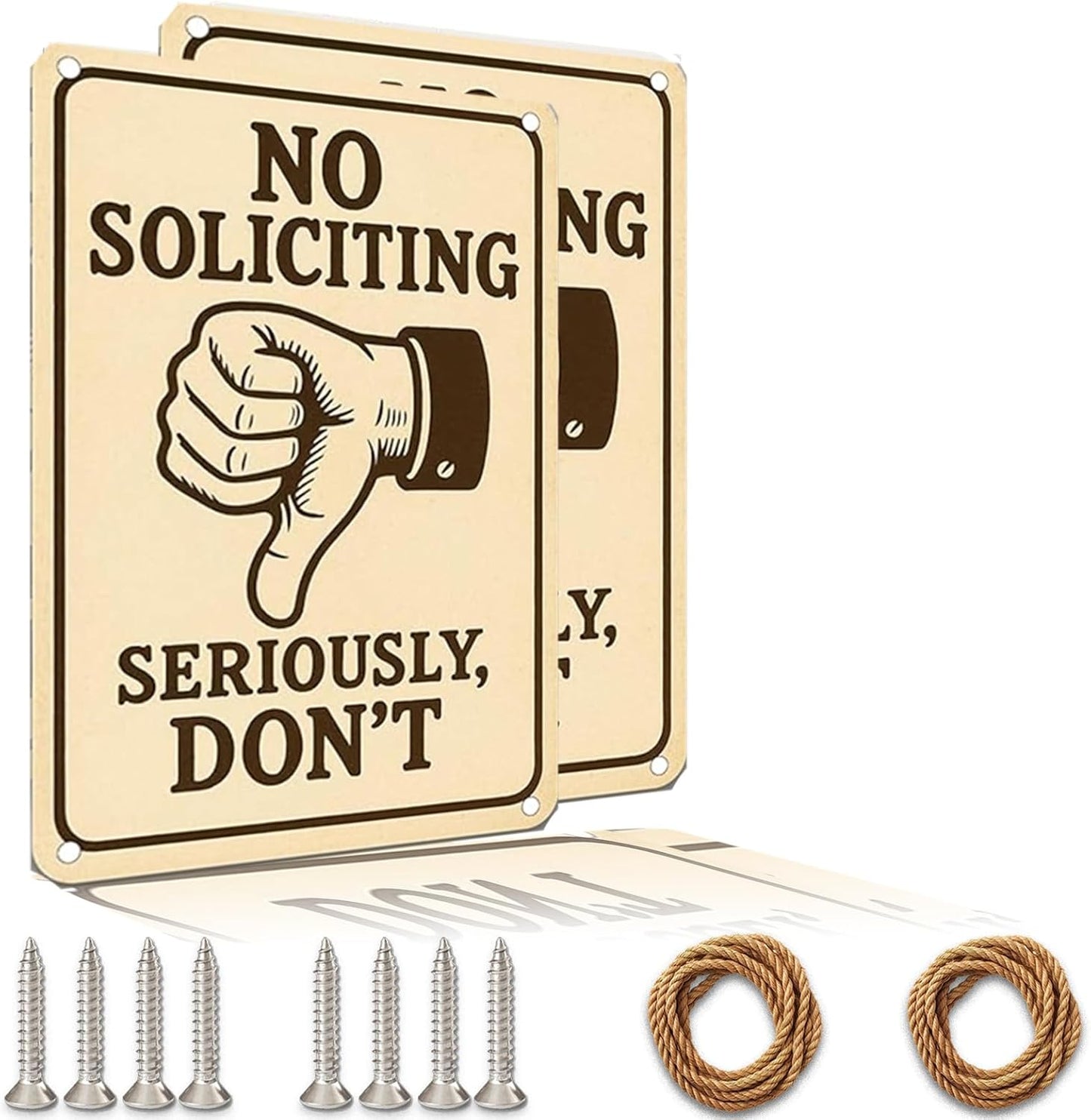 No Soliciting Sign for House Front Door – 9x12 Inch Aluminum Metal Waterproof Outdoor Sign UV Printed Durable Yard Fence Wall Decor Free Screws & Rope Included Privacy Protection Sign