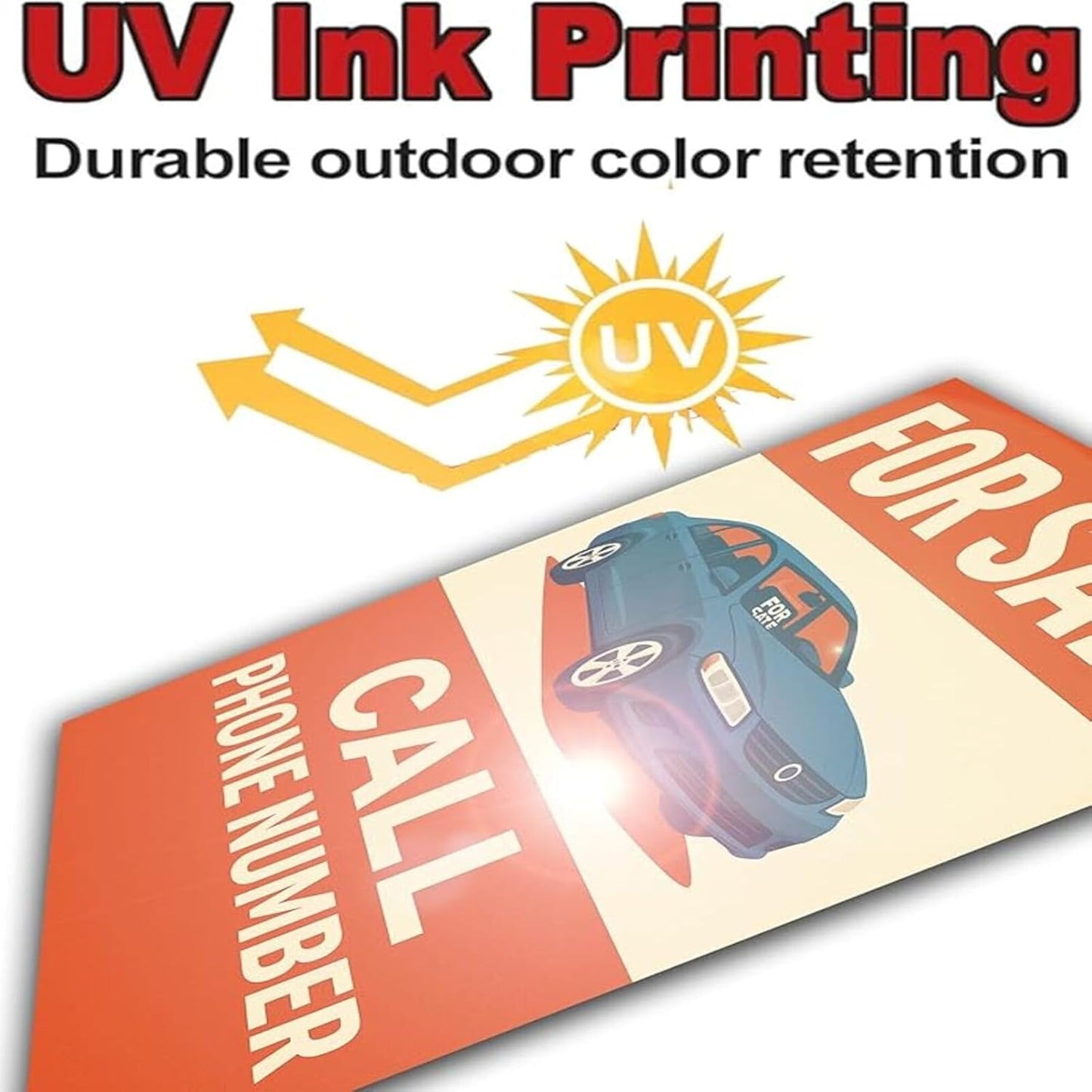 For Sale Sign Car - Rust-Free Aluminum Metal Sign UV Printed Waterproof Outdoor Yard Garage Fence Gate Notice Magnetic Compatible with Vehicle Window + Free Screws & Rope