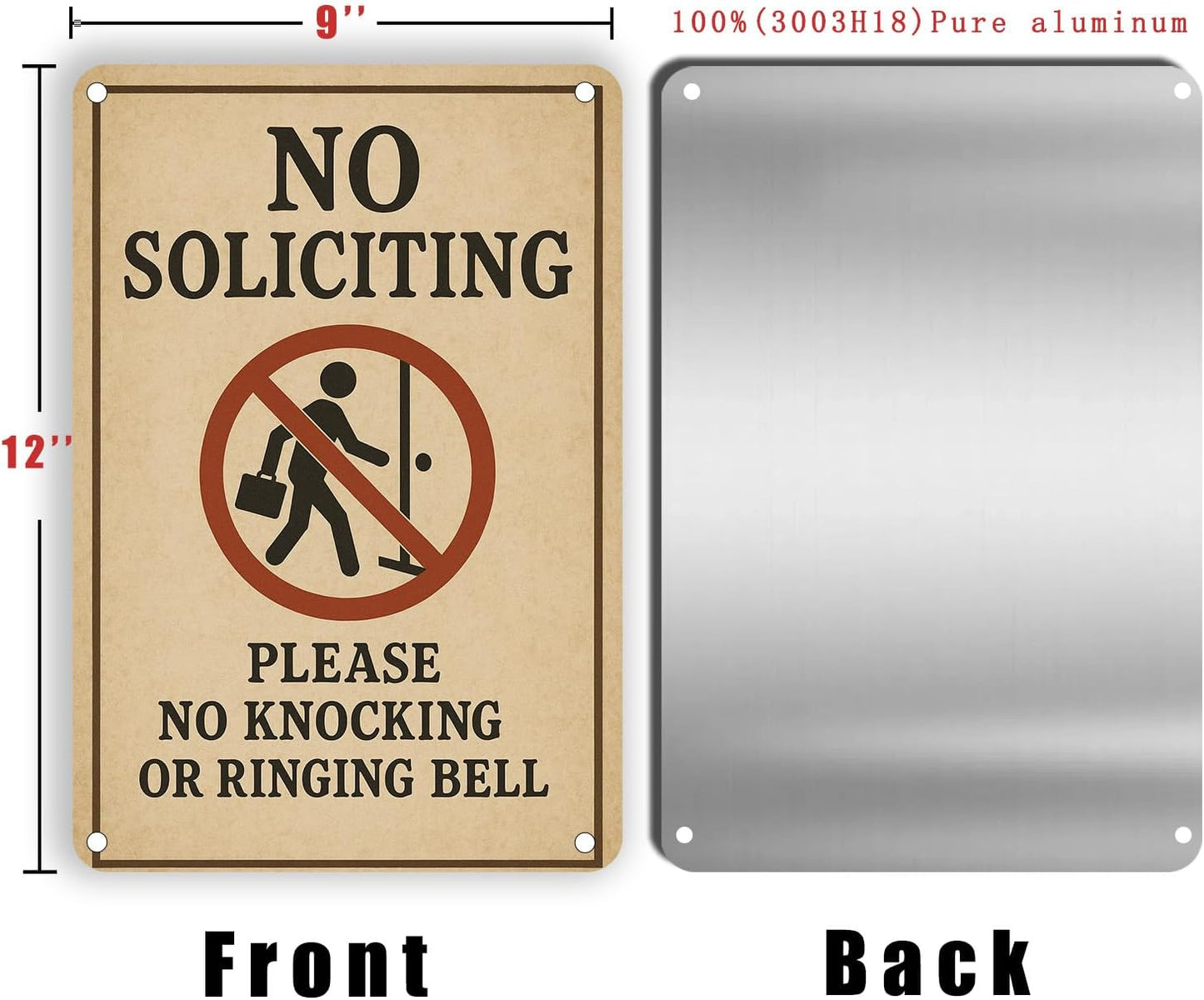 No Soliciting Sign for House Funny, 12 x 9 Inches Rust-Proof Aluminum No Soliciting Sign for Front Door, Humorous Do Not Ring Doorbell Signs, No Solicitation Signs for Home with Screws & Rope (Yellow)