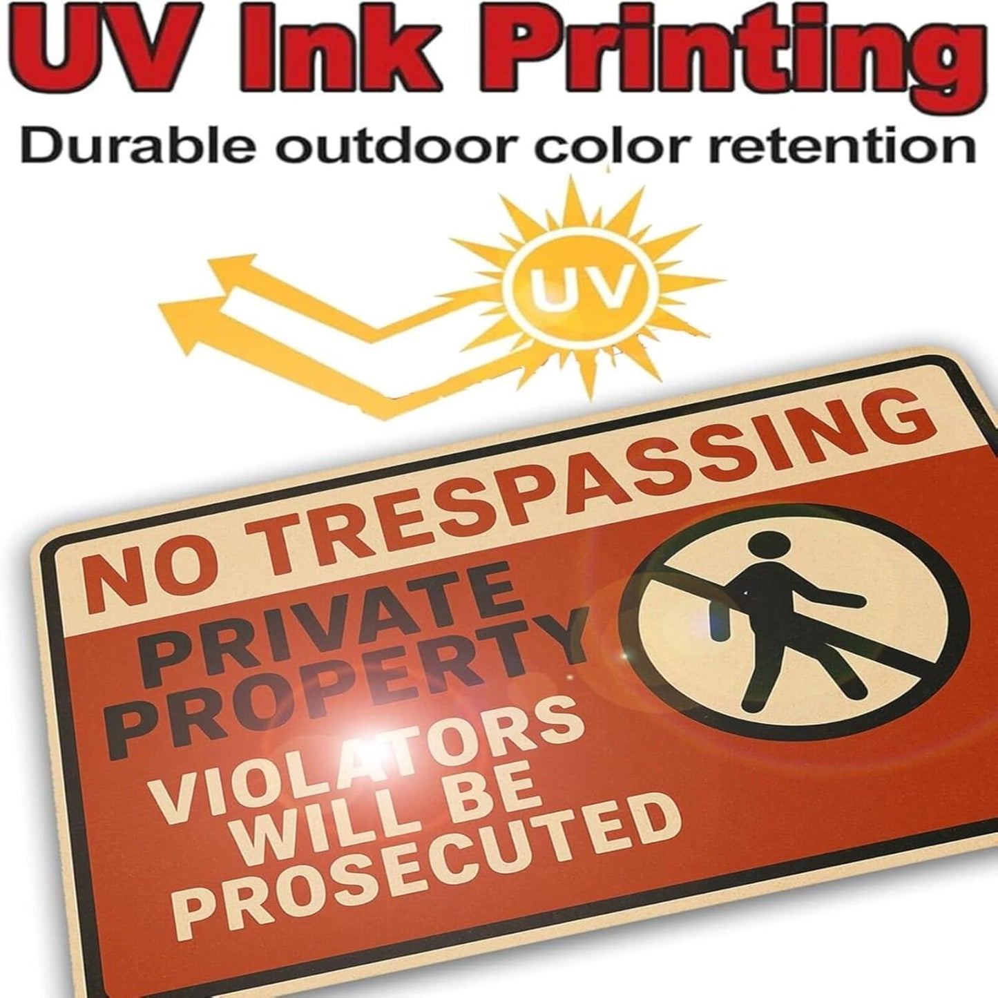 No Trespassing Sign 9x12 Inch Weather Resistant Aluminum Notice Private Property Sign UV Printed Visible Private Property Violators Will Be Prosecuted Signs with FREE Mounting Accessories