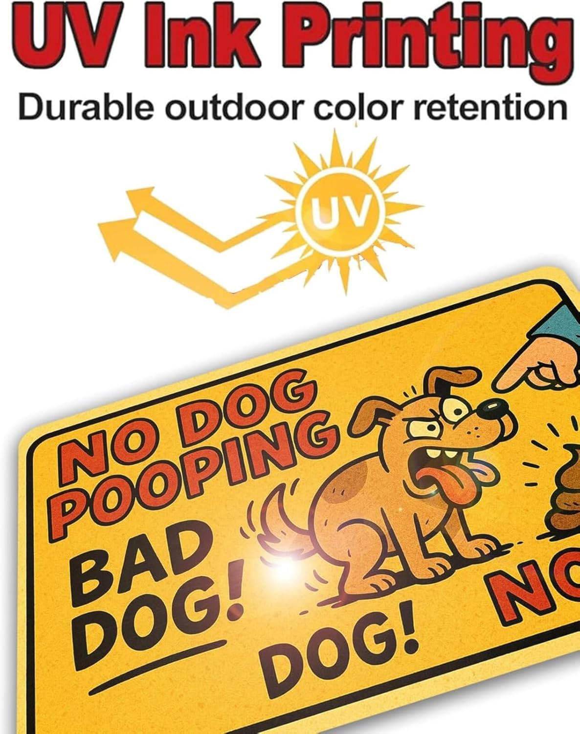 No Dog Pooping Sign – 9x12 Inch Funny Cartoon Metal Yard Sign with Bad Dog Graphic, Rustproof Aluminum, Weatherproof & Windproof, Easy to Clean, Durable Outdoor Warning Sign for Lawn or Fence, Includes Screws & Rope
