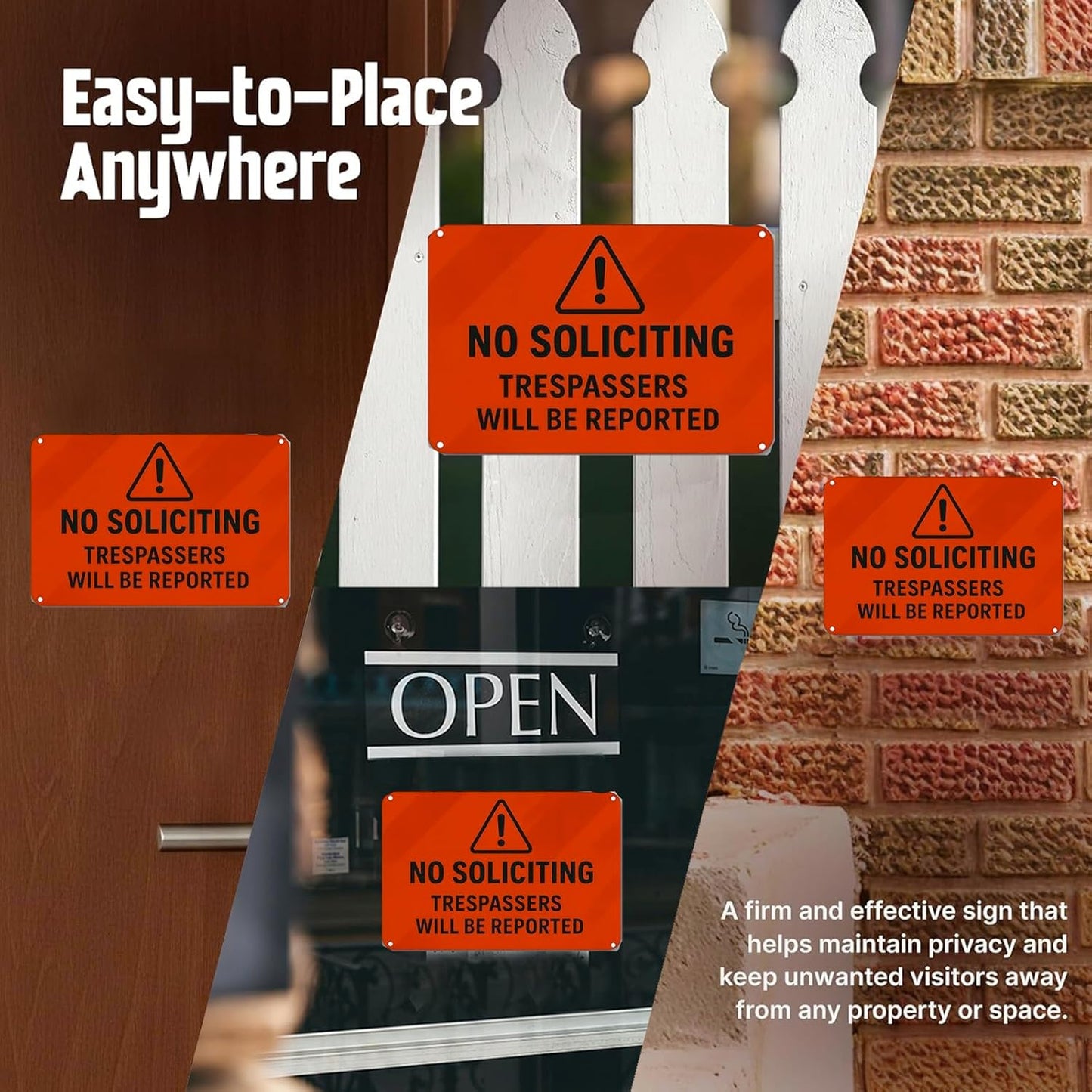 No Soliciting Sign for Front Door,Large Trespassers Will Be Reported Warning Rust-Free Aluminum Red Metal Signs UV Printed Waterproof Outdoor Yard Wall Fence Gate Door Sign with Free Screws & Rope