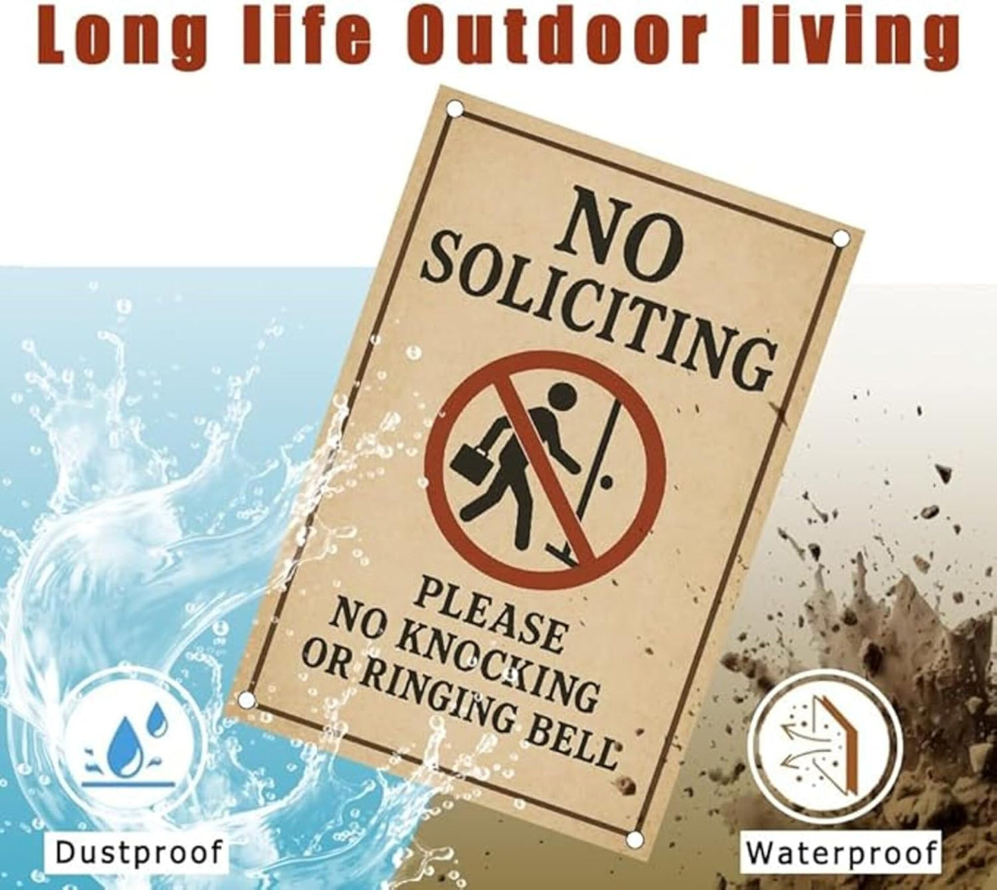 No Soliciting Sign for House Funny, 12 x 9 Inches Rust-Proof Aluminum No Soliciting Sign for Front Door, Humorous Do Not Ring Doorbell Signs, No Solicitation Signs for Home with Screws & Rope (Yellow)