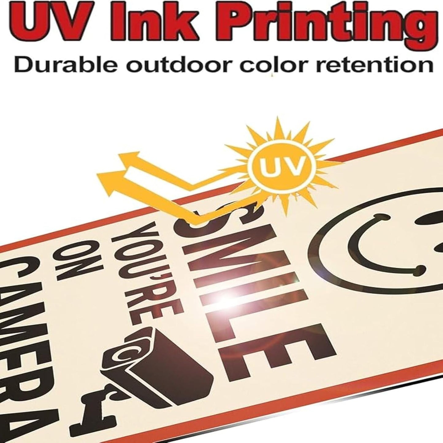 Smile You're On Camera Sign - 9x12 Inch Aluminum Surveillance Warning UV Printed Waterproof Outdoor Yard Fence Gate Funny Smile Your On Candid Camera Sign for Home Businesswith Free Accessories