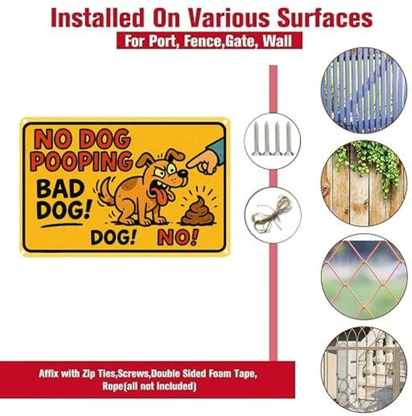 No Dog Pooping Sign – 9x12 Inch Funny Cartoon Metal Yard Sign with Bad Dog Graphic, Rustproof Aluminum, Weatherproof & Windproof, Easy to Clean, Durable Outdoor Warning Sign for Lawn or Fence, Includes Screws & Rope