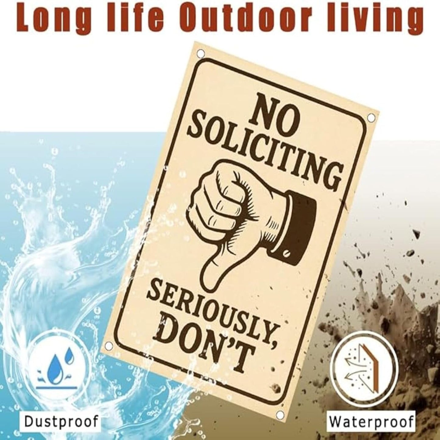 No Soliciting Sign for House Front Door – 9x12 Inch Aluminum Metal Waterproof Outdoor Sign UV Printed Durable Yard Fence Wall Decor Free Screws & Rope Included Privacy Protection Sign