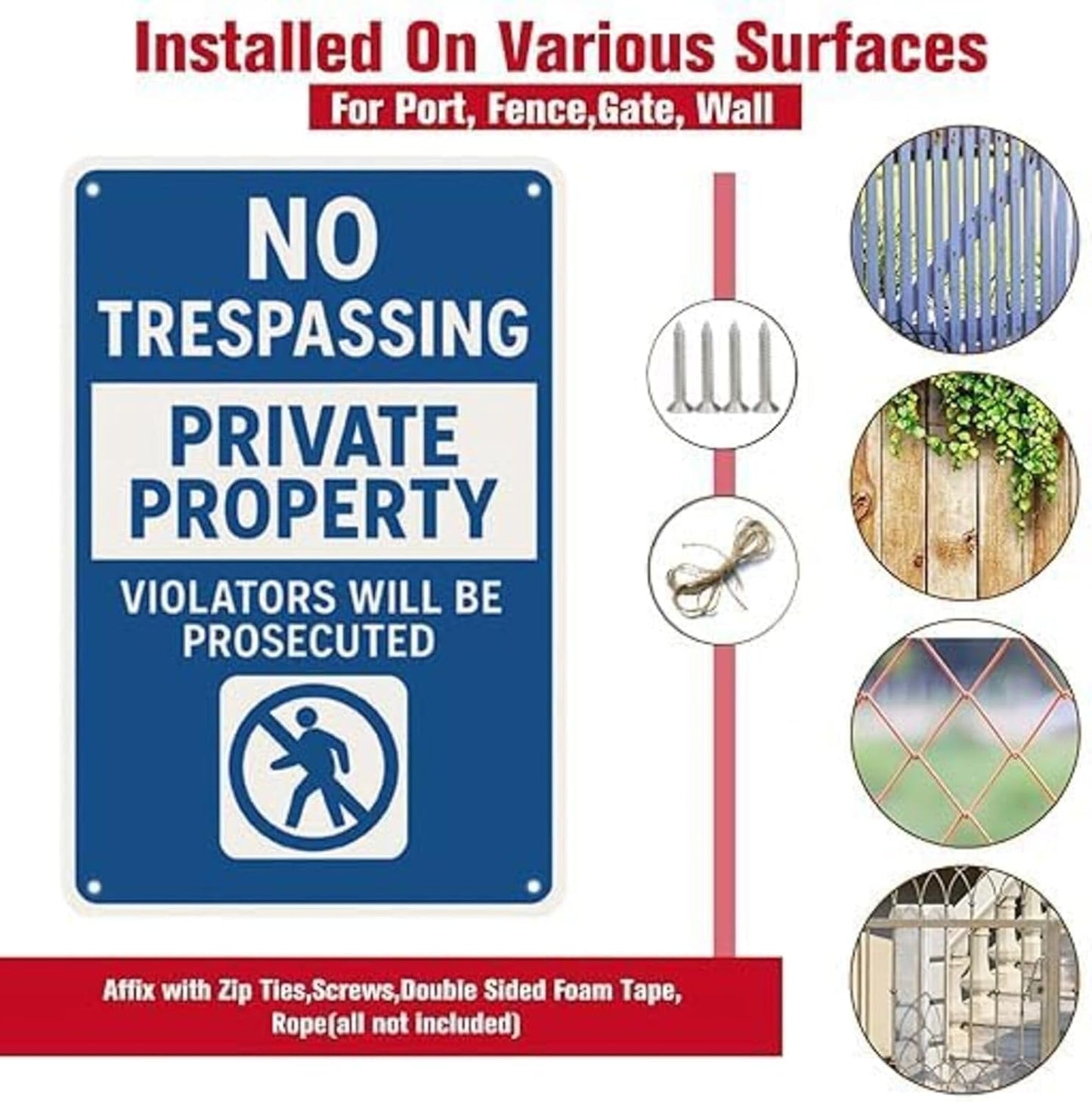 Private Property No Trespassing Sign 9x12 Inch – Heavy Duty Rustproof Aluminum No Trespassing Signs with “VIOLATORS WILL PROSECUTED”, Waterproof,UV Printed,no trespassing yard sign With Screws & Rope