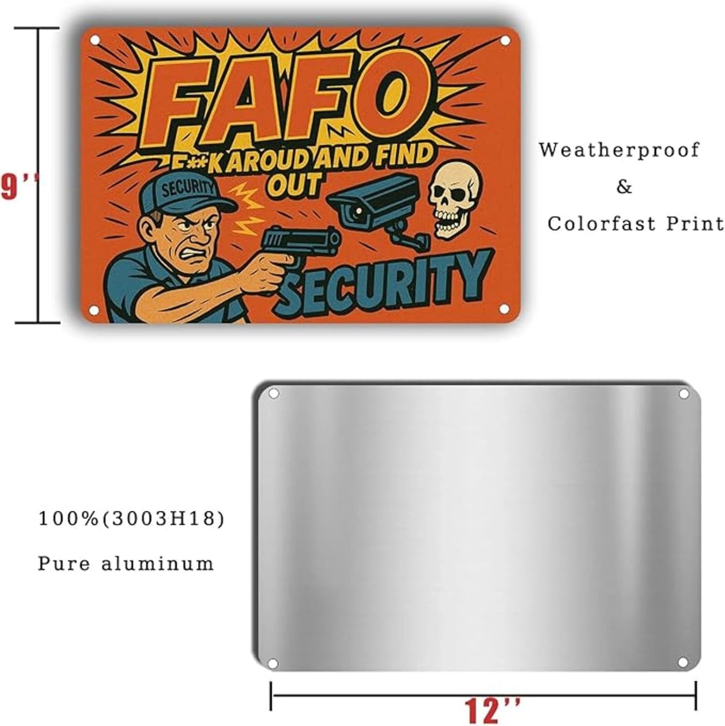 FAFO Security Sign 9x12 Inch – Funny Warning FAFO Sign, Heavy Duty Rustproof Aluminum FAFO Security Signs for Outdoor with FREE Mounting Accessories, Waterproof UV Printed