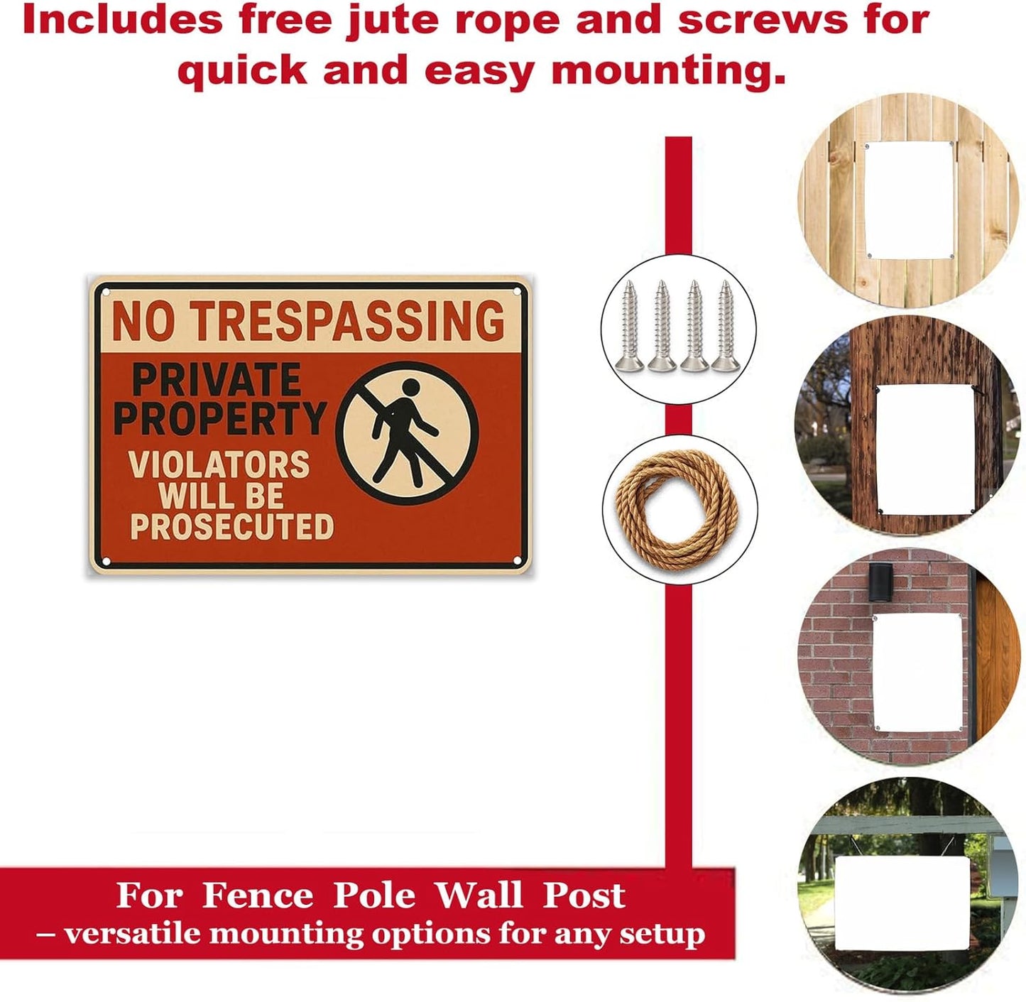 No Trespassing Sign 9x12 Inch Weather Resistant Aluminum Notice Private Property Sign UV Printed Visible Private Property Violators Will Be Prosecuted Signs with FREE Mounting Accessories