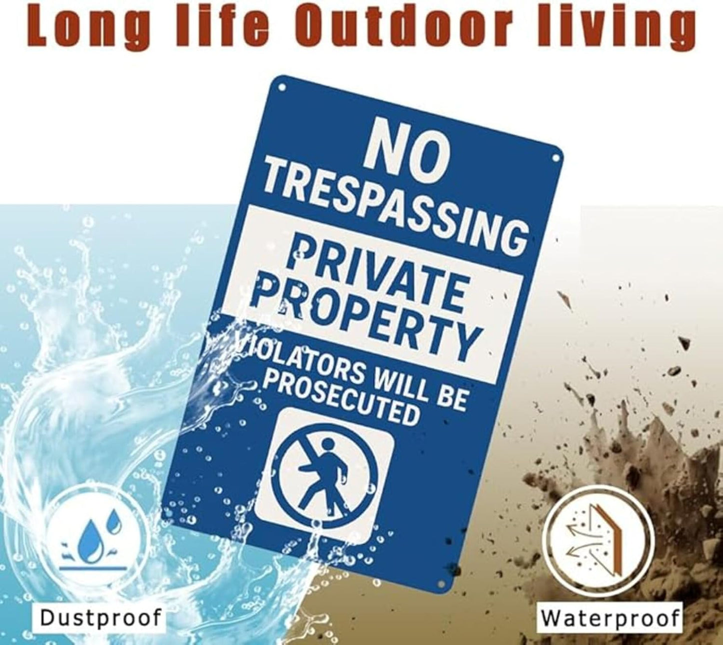 Private Property No Trespassing Sign 9x12 Inch – Heavy Duty Rustproof Aluminum No Trespassing Signs with “VIOLATORS WILL PROSECUTED”, Waterproof,UV Printed,no trespassing yard sign With Screws & Rope