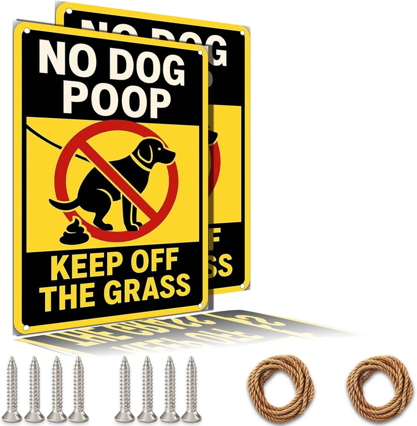 No Dog Poop Signs for Yard - Rust-Free Aluminum Keep Off Grass Lawn Sign UV Printed Waterproof Outdoor Fence Gate Garden Decor with Free Screws & Rope Perfect Pick Up After Your Dog Sign