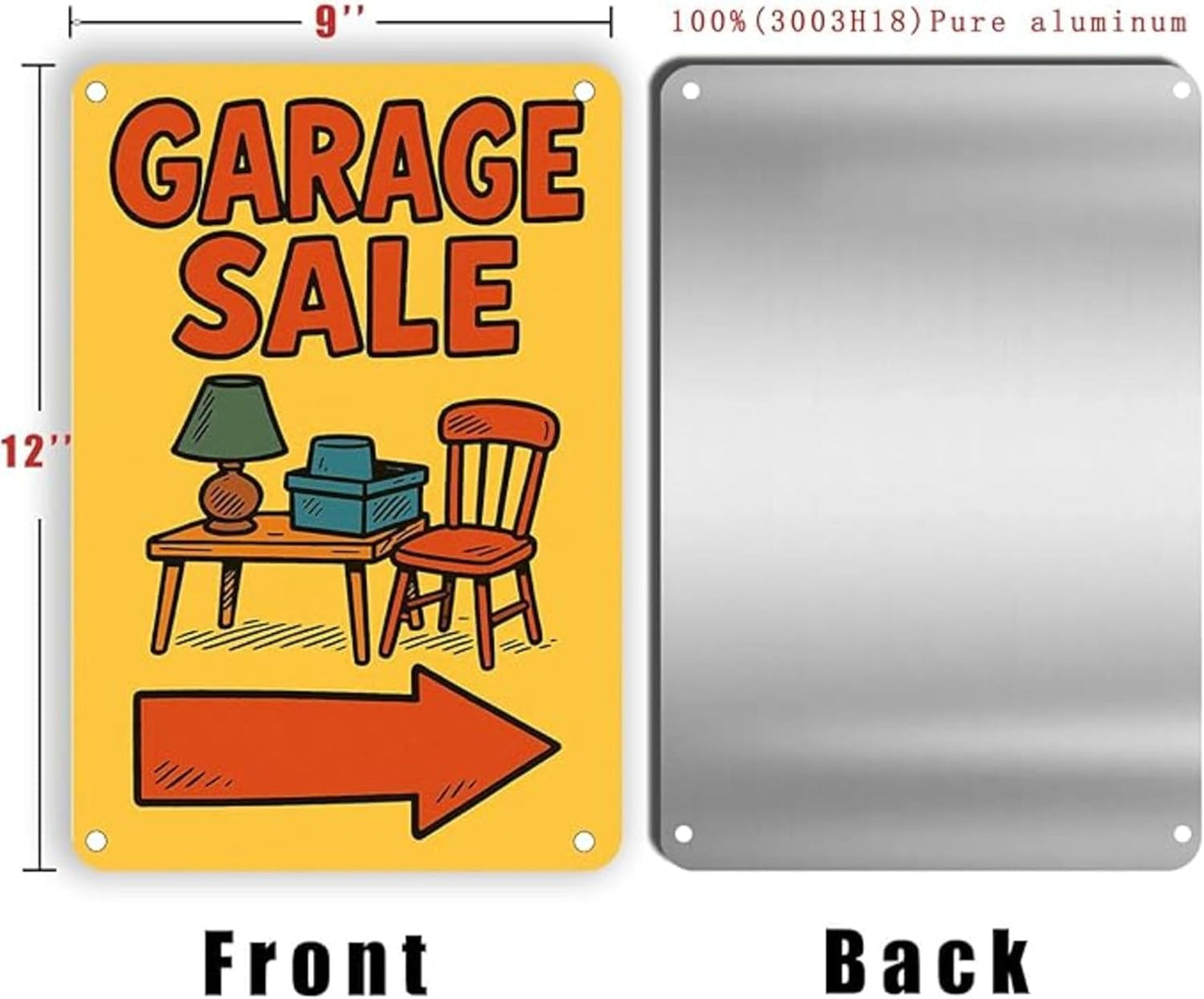 Garage Sale Sign with Arrow – 9x12 Inch Heavy Duty Metal Yard Sign, Rustproof & Weatherproof Aluminum, Easy to Clean, Wind-Resistant, Bold Colorful Design for Outdoor Directional Use, Includes Screws & Rope