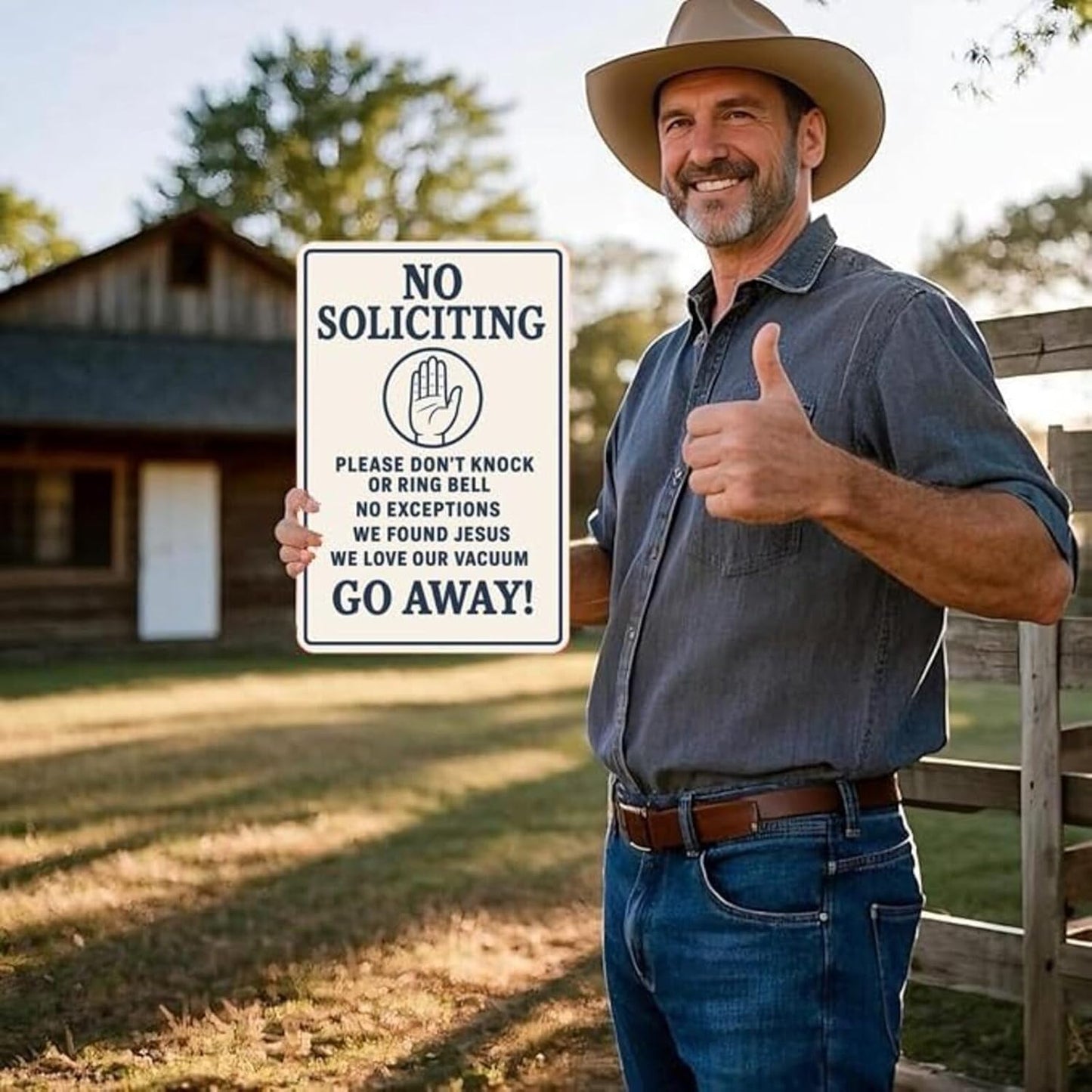 No Soliciting Sign for House Funny, 12 x 9 Inches Rust-Proof Aluminum No Soliciting Sign for Front Door, Humorous Do Not Ring Doorbell Signs, No Solicitation Signs for Home with Screws & Rope (White)