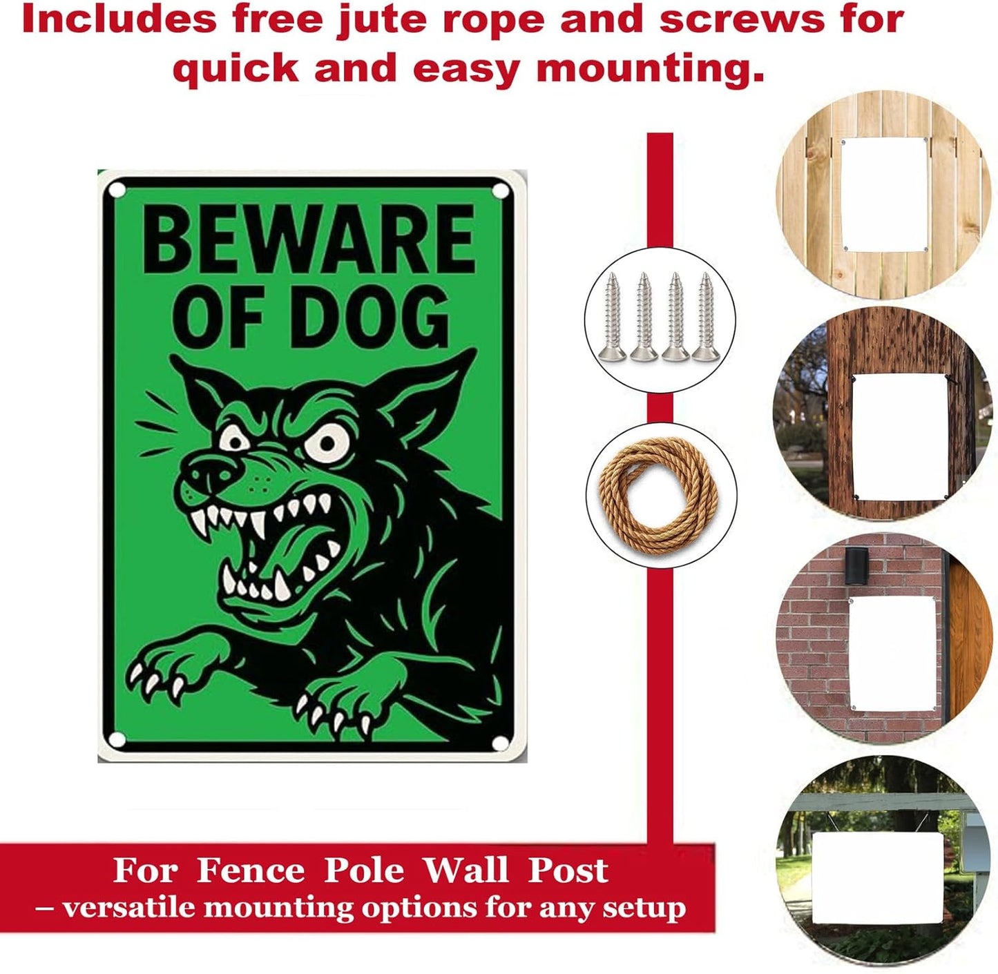 Beware of Dog Sign - UV Printed Waterproof Rust-Free Aluminum Metal Warning Sign with Free Screws & Rope | Fits as Beware of Dog Signs for Fence German Shepherd/Themed Signs for Home Security
