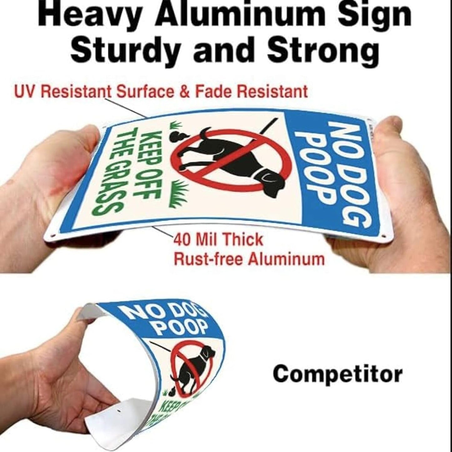 No Dog Poop Signs for Yard - Rust-Free Aluminum Keep Off Grass Sign UV Printed Waterproof Outdoor Lawn Fence Decor with Free Screws & Rope | Dog Poop Signs for Lawn