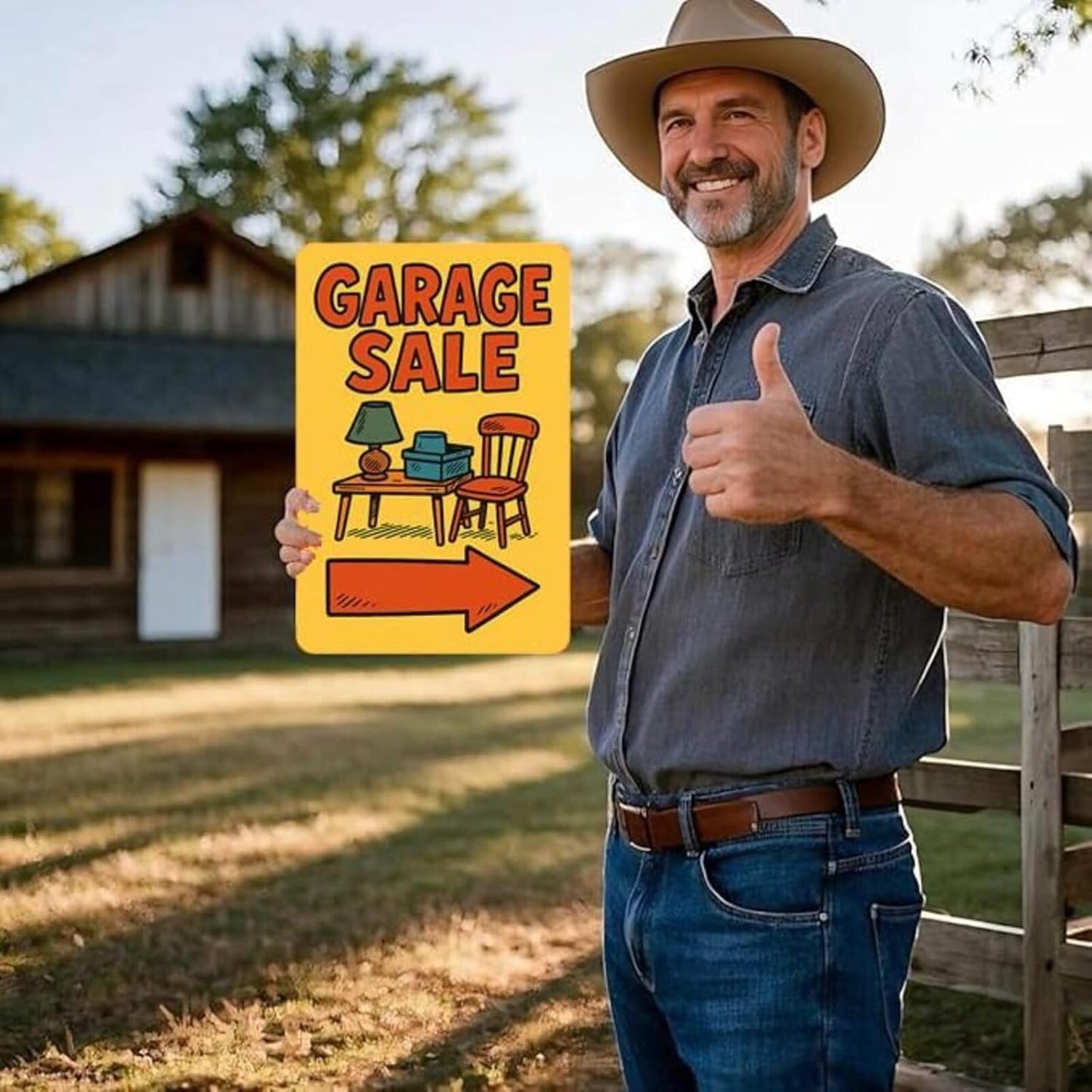 Garage Sale Sign with Arrow – 9x12 Inch Heavy Duty Metal Yard Sign, Rustproof & Weatherproof Aluminum, Easy to Clean, Wind-Resistant, Bold Colorful Design for Outdoor Directional Use, Includes Screws & Rope