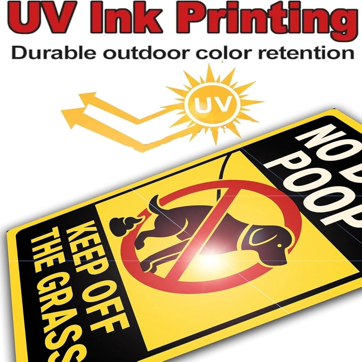 No Dog Poop Signs for Yard - Rust-Free Aluminum Keep Off Grass Lawn Sign UV Printed Waterproof Outdoor Fence Gate Garden Decor with Free Screws & Rope Perfect Pick Up After Your Dog Sign