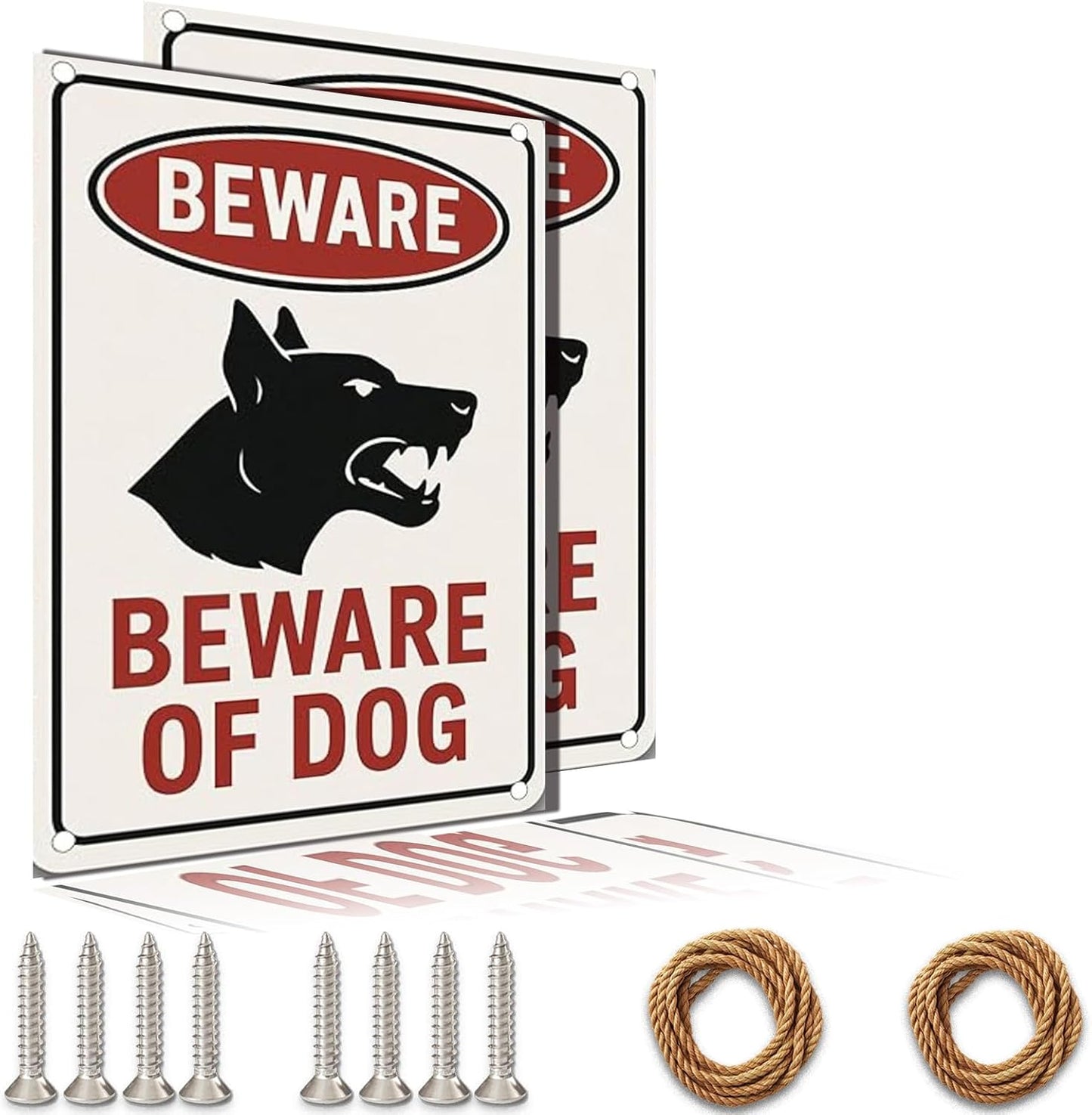 Beware of Dog Sign – 9x12 Inch Heavy Duty Rust-Free Aluminum Warning for Yard, Gate or Fence – Waterproof, UV Printed, Easy to Mount, Includes Screws & Jute Rope