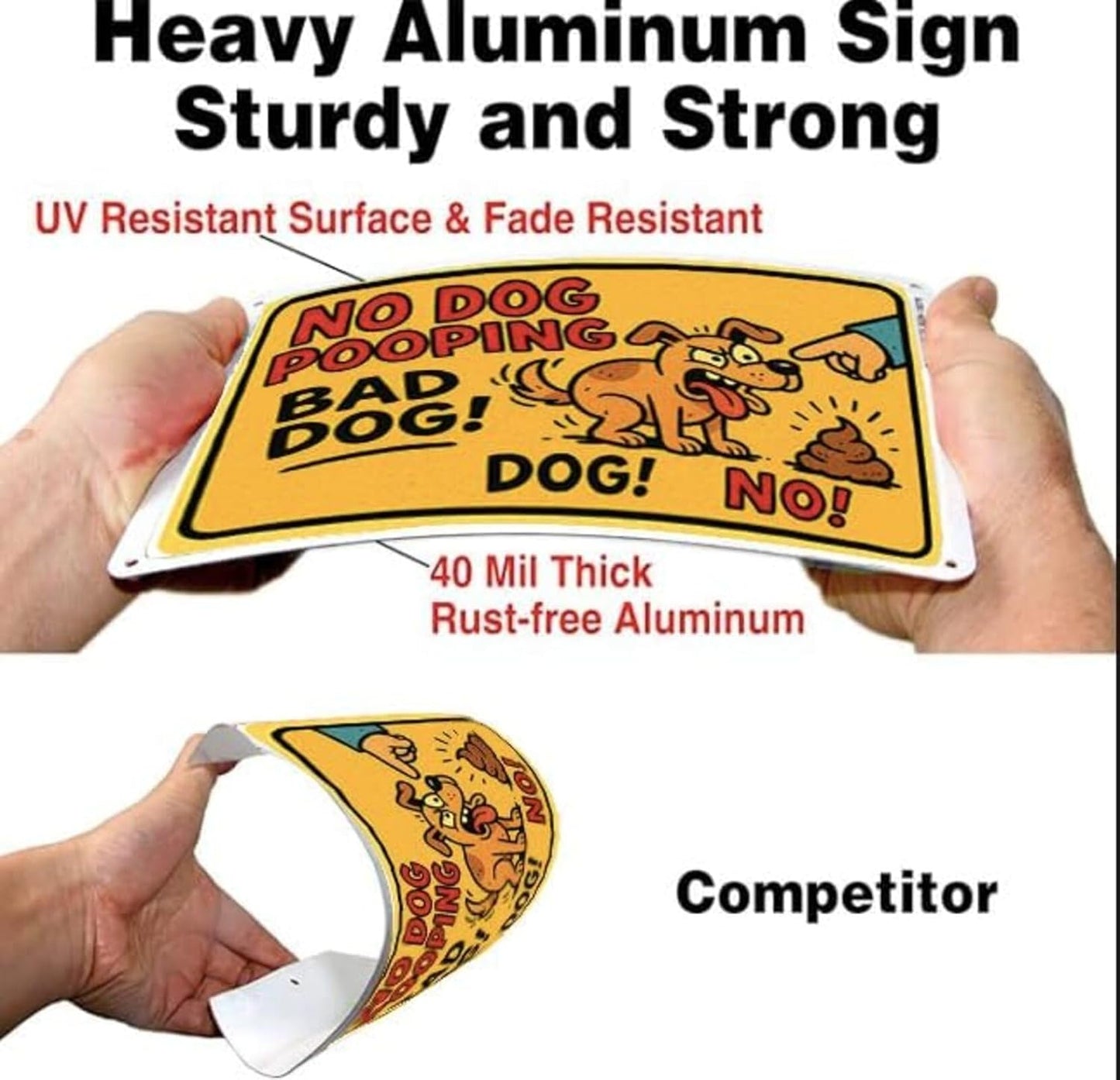 No Dog Pooping Sign – 9x12 Inch Funny Cartoon Metal Yard Sign with Bad Dog Graphic, Rustproof Aluminum, Weatherproof & Windproof, Easy to Clean, Durable Outdoor Warning Sign for Lawn or Fence, Includes Screws & Rope