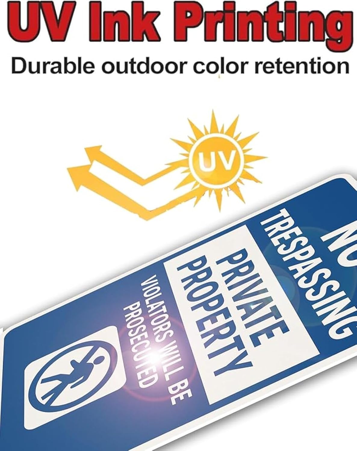 Private Property No Trespassing Sign 9x12 Inch – Heavy Duty Rustproof Aluminum No Trespassing Signs with “VIOLATORS WILL PROSECUTED”, Waterproof,UV Printed,no trespassing yard sign With Screws & Rope