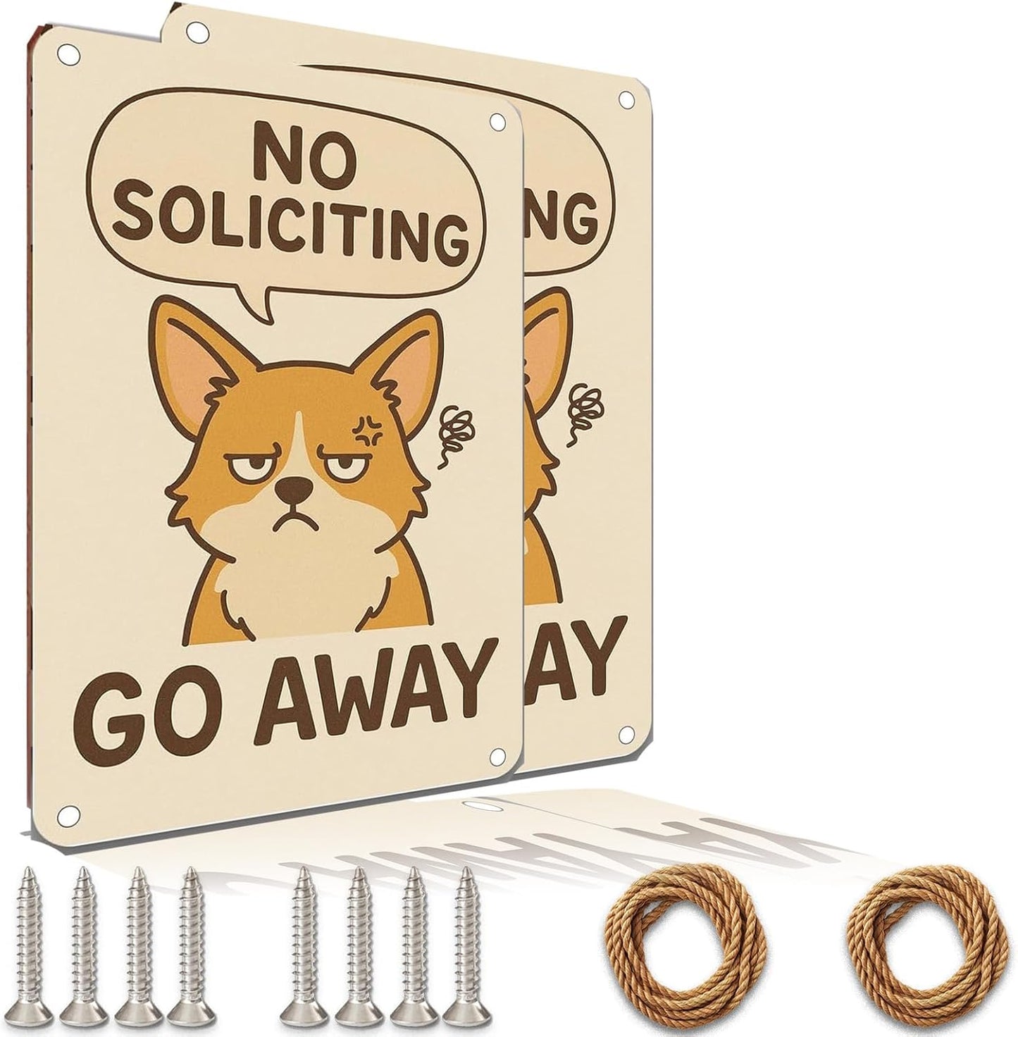 Nah We Good No Soliciting Sign – 12 x 9 Inches Funny No Soliciting Sign for House, Rust-Proof Metal No Soliciting Sign for Front Door, Outdoor Cute No Soliciting Sign with Screws & Rope