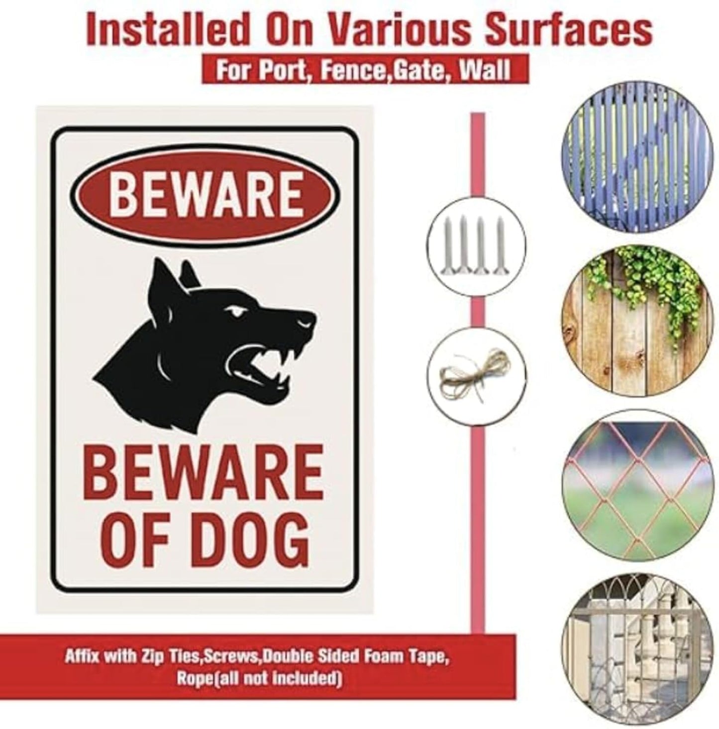 Beware of Dog Sign – 9x12 Inch Heavy Duty Rust-Free Aluminum Warning for Yard, Gate or Fence – Waterproof, UV Printed, Easy to Mount, Includes Screws & Jute Rope