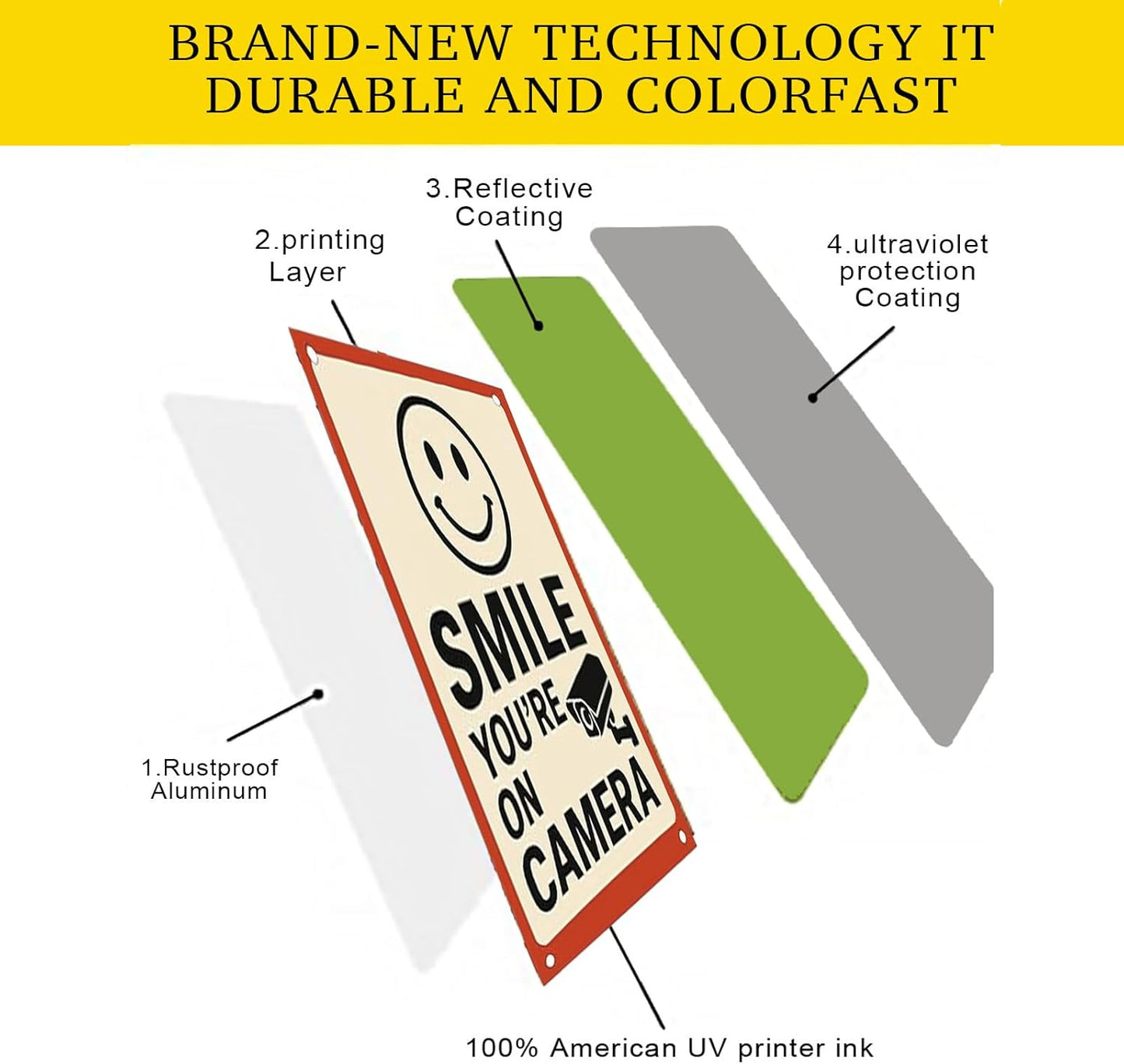 Smile You're On Camera Sign - 9x12 Inch Aluminum Surveillance Warning UV Printed Waterproof Outdoor Yard Fence Gate Funny Smile Your On Candid Camera Sign for Home Businesswith Free Accessories