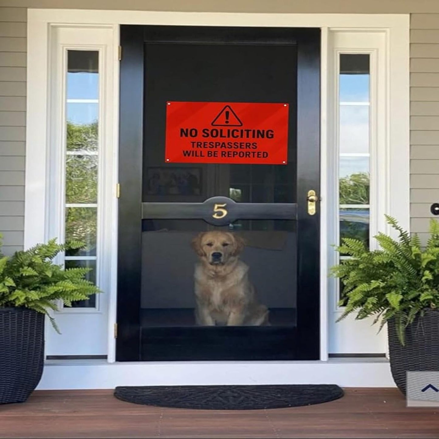 No Soliciting Sign for Front Door,Large Trespassers Will Be Reported Warning Rust-Free Aluminum Red Metal Signs UV Printed Waterproof Outdoor Yard Wall Fence Gate Door Sign with Free Screws & Rope