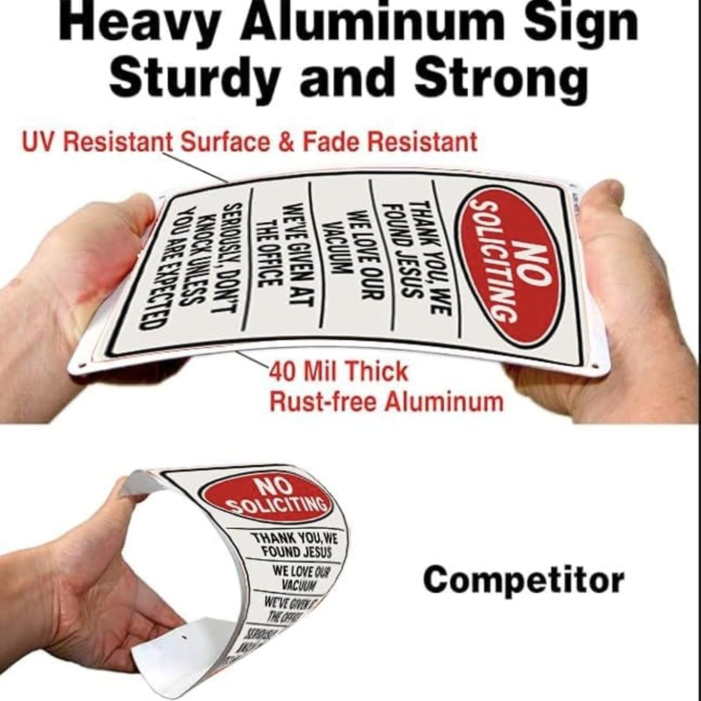 Funny No Soliciting Sign 9x12 Inch - Heavy Duty Aluminum No Soliciting Signs for House Waterproof UV Printed Outdoor Sign with FREE Mounting Accessories No Soliciting Sign for Door/Yard/Front Door