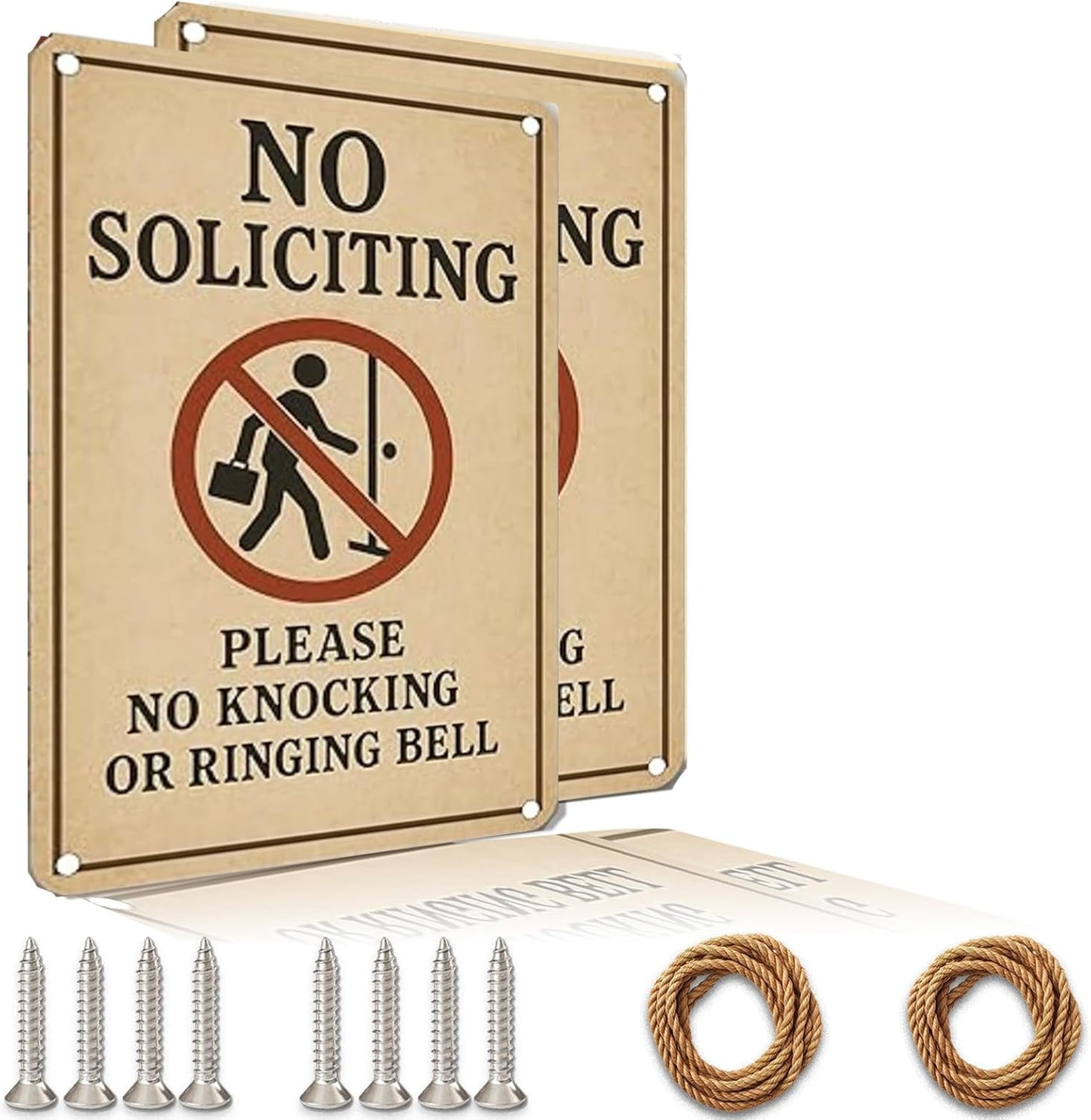 No Soliciting Sign for House Funny, 12 x 9 Inches Rust-Proof Aluminum No Soliciting Sign for Front Door, Humorous Do Not Ring Doorbell Signs, No Solicitation Signs for Home with Screws & Rope (Yellow)