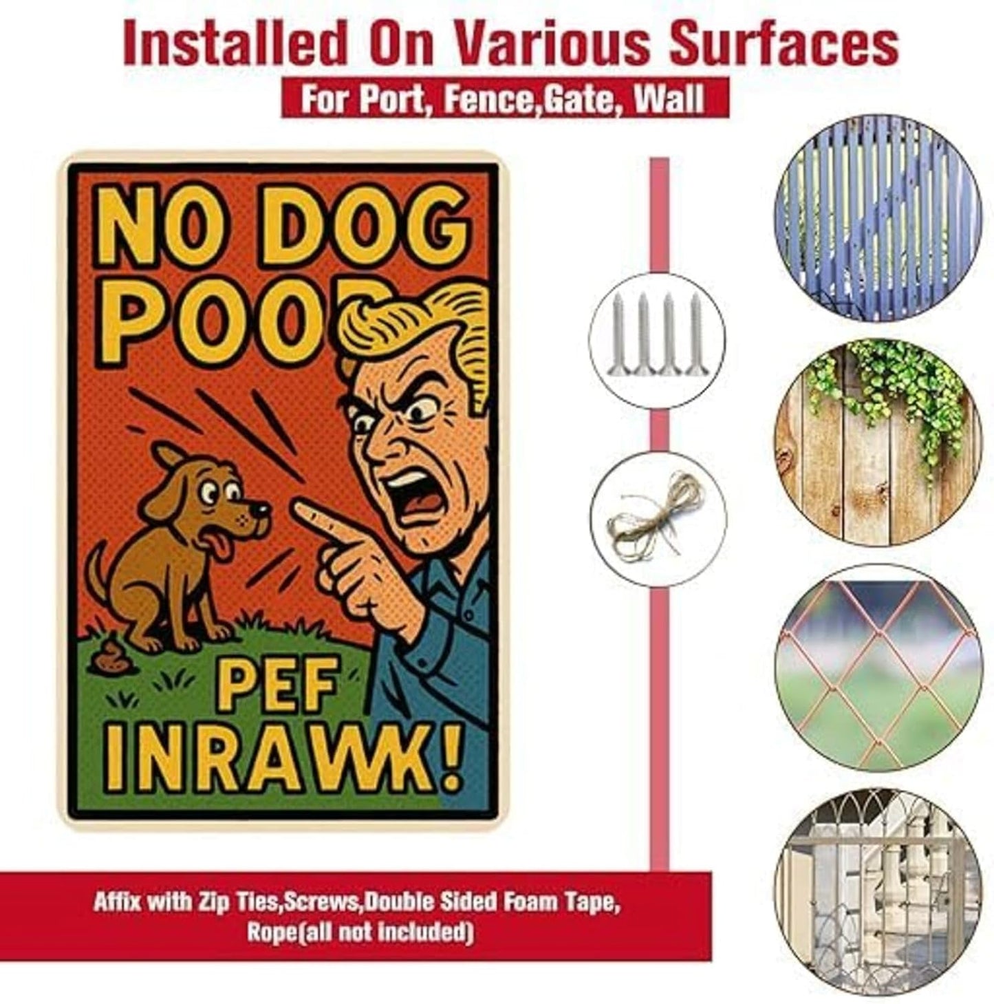 Dekvoraq No Dog Poop Sign 9x12 Inch – Funny Retro Style Yard Sign, Heavy Duty Rustproof Aluminum Dog Poop Signs for Lawn with FREE Mounting Accessories, Waterproof UV Printed Outdoor Sign