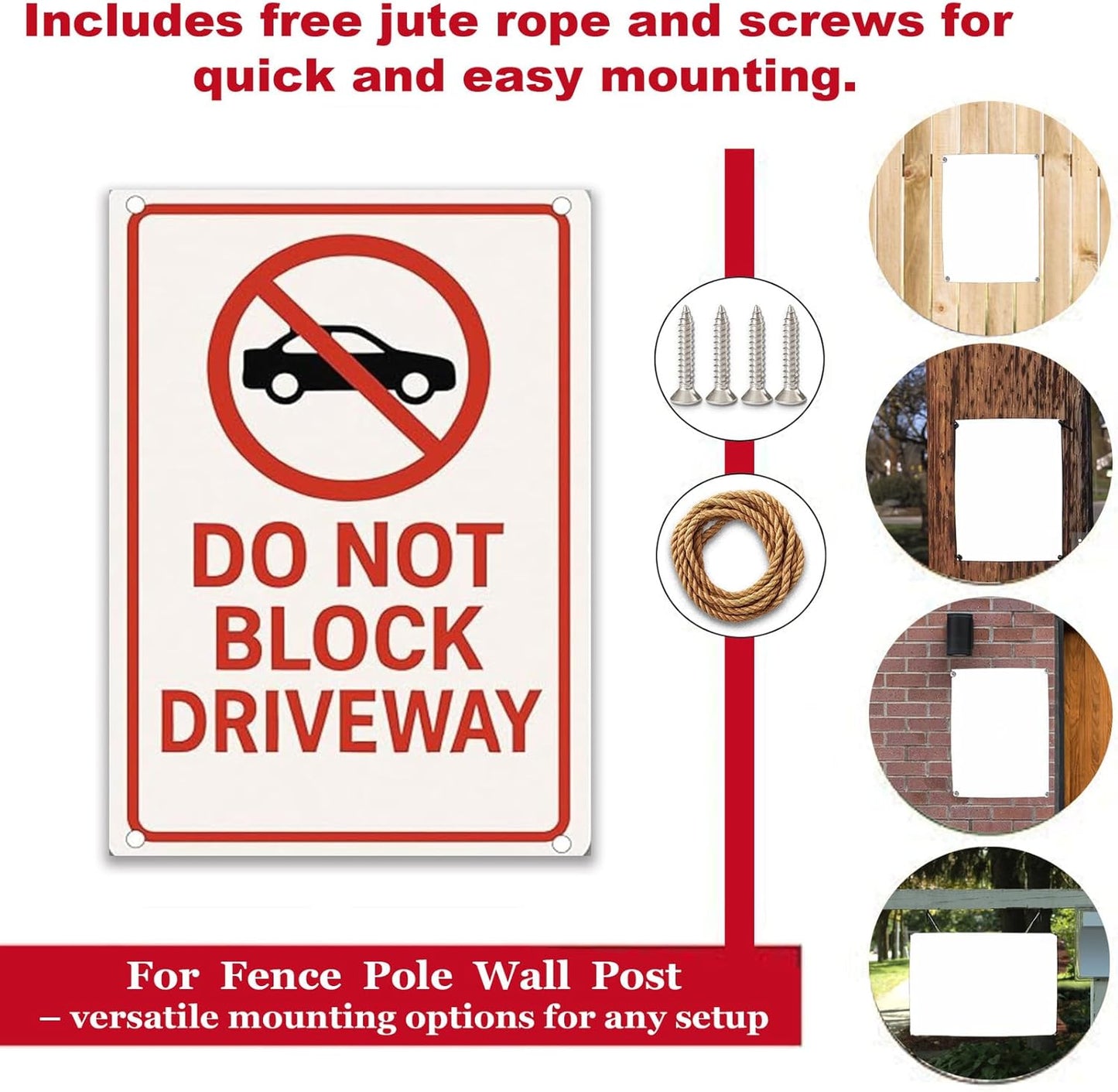 Do Not Block Driveway Sign 9x12 Inch - Heavy Duty Rustproof Aluminum No Parking Sign with Free Mounting Kit Waterproof UV Printed Outdoor Private Property Warning Sign for Driveway/Fence/Garage
