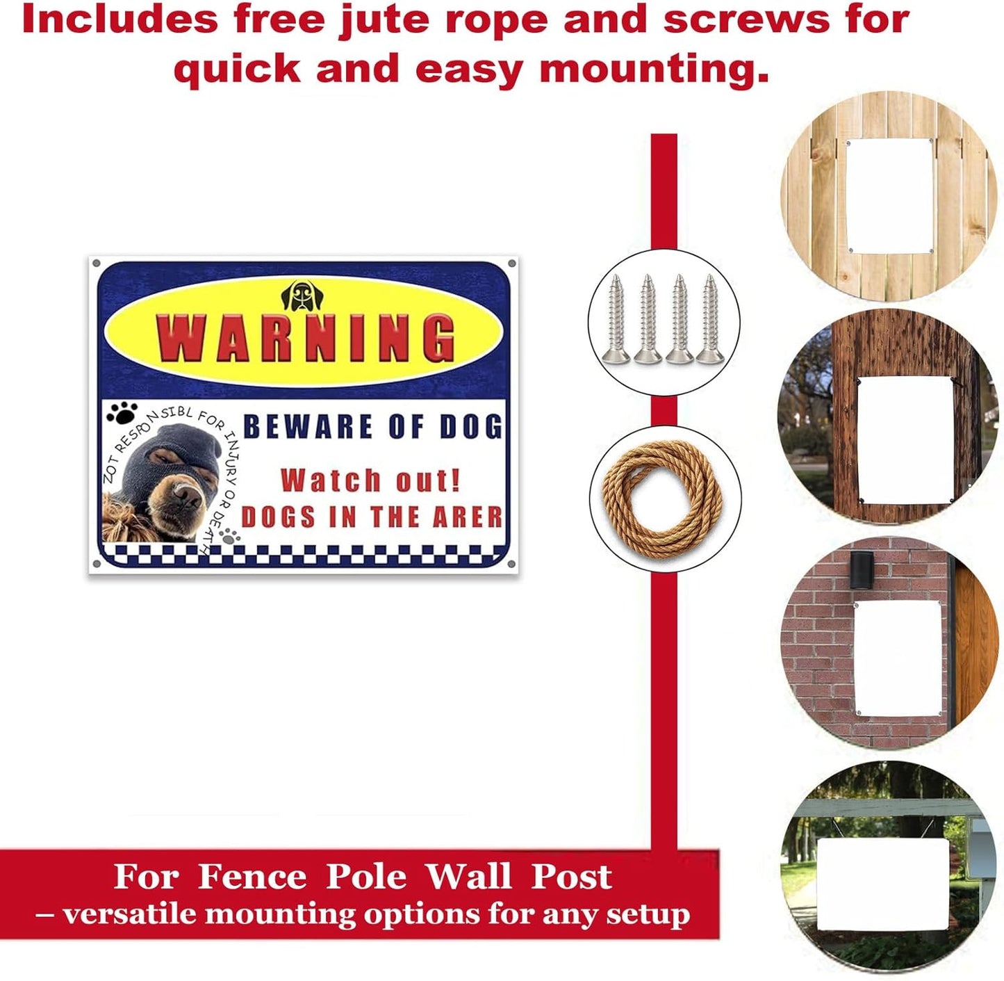 Beware of Dog Sign 9x12 Inch Aluminum Metal Outdoor Sign Waterproof Rustproof UV Printed with Free Mounting Kits Ideal for Fence/Gate/Yard Fits German Shepherd/Cane Corso/Pitbull Owners