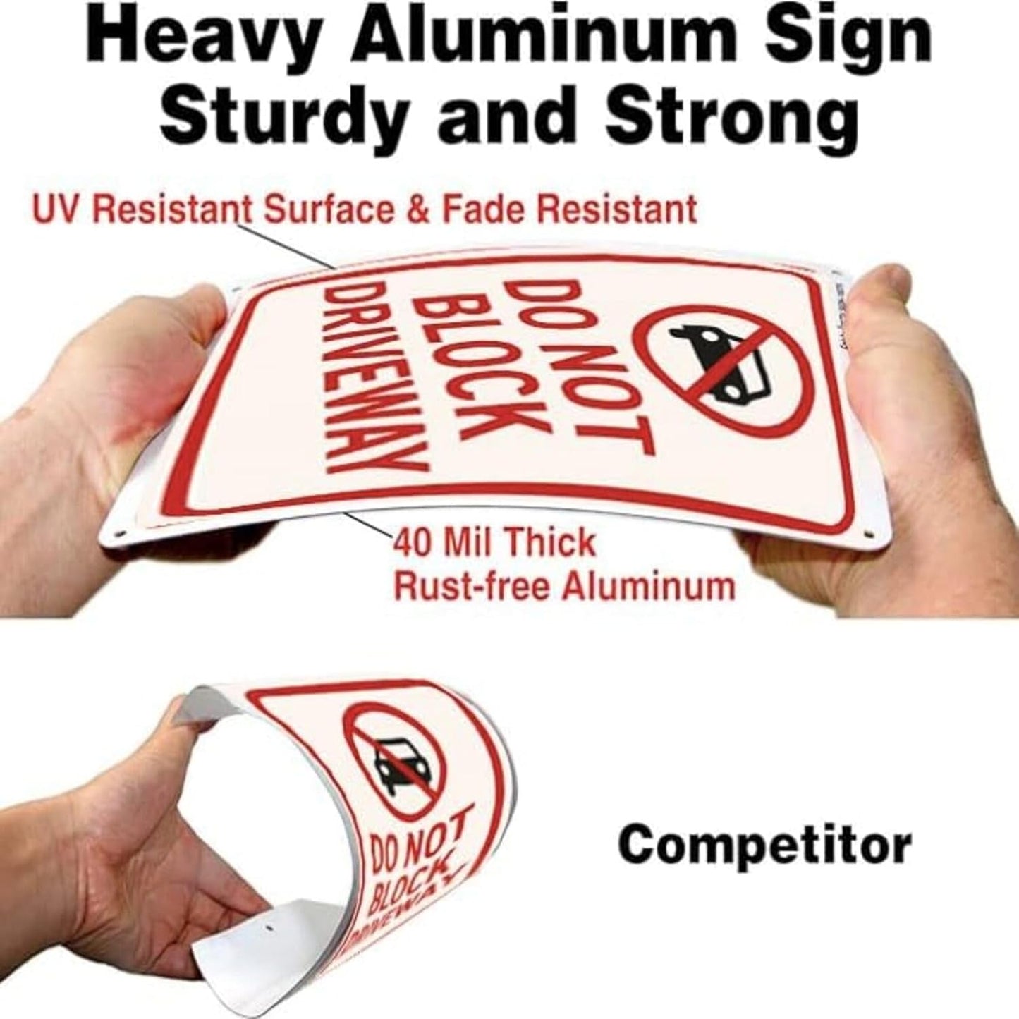 No Parking Signs Metal 9x12 Inch Aluminum Do Not Block Driveway Sign Weather Resistant No Parking Yard Sign for Outdoor Private Property/Street/Fire Lane with Free Mounting Screws & Jute Rope