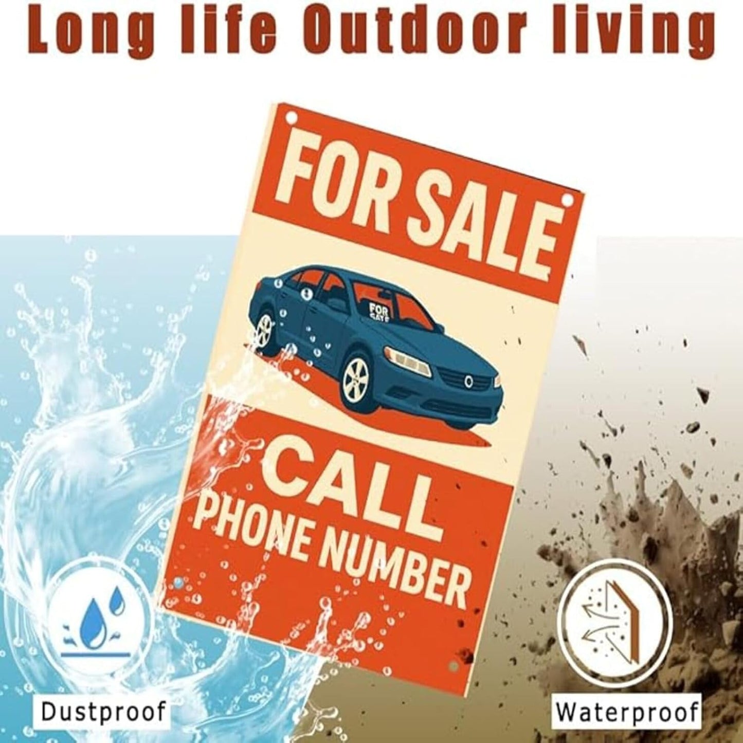 For Sale Sign Car - Rust-Free Aluminum Metal Sign UV Printed Waterproof Outdoor Yard Garage Fence Gate Notice Magnetic Compatible with Vehicle Window + Free Screws & Rope