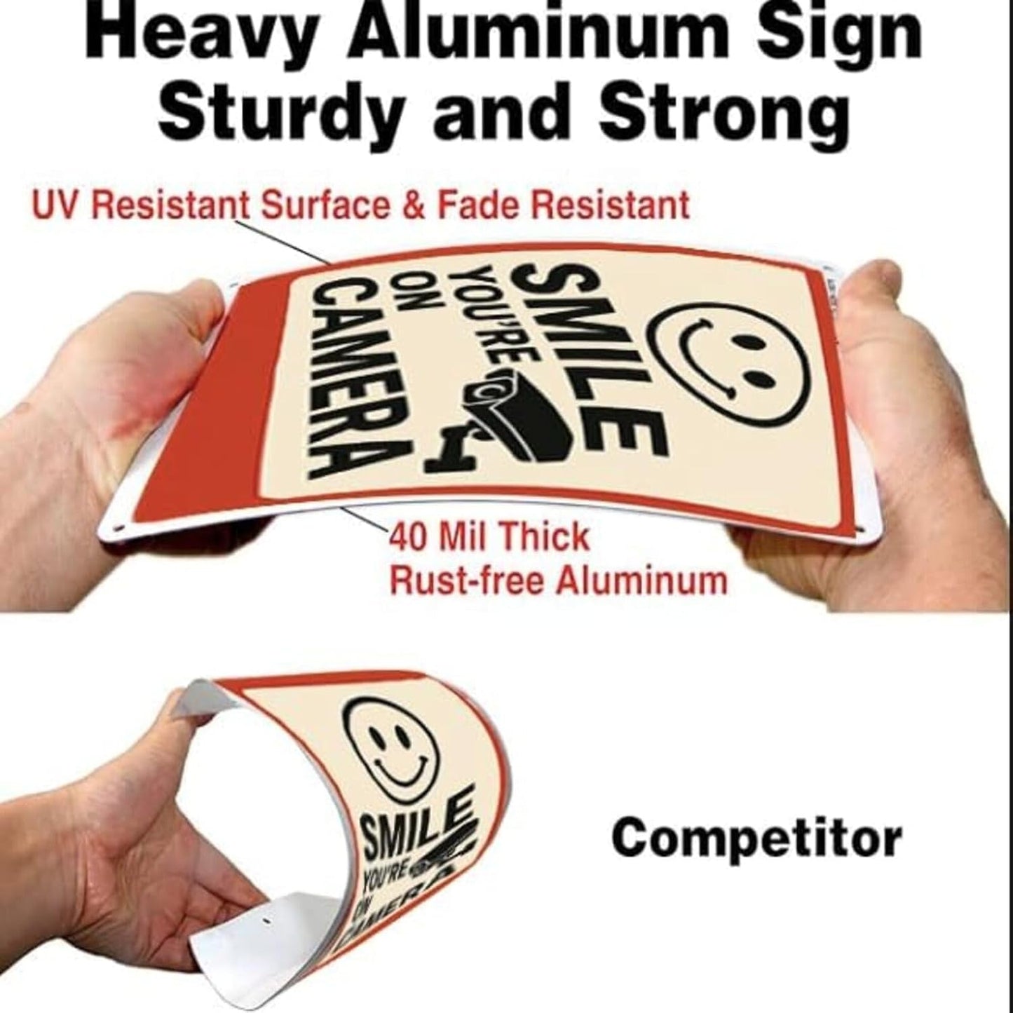 Smile You're On Camera Sign - 9x12 Inch Aluminum Surveillance Warning UV Printed Waterproof Outdoor Yard Fence Gate Funny Smile Your On Candid Camera Sign for Home Businesswith Free Accessories