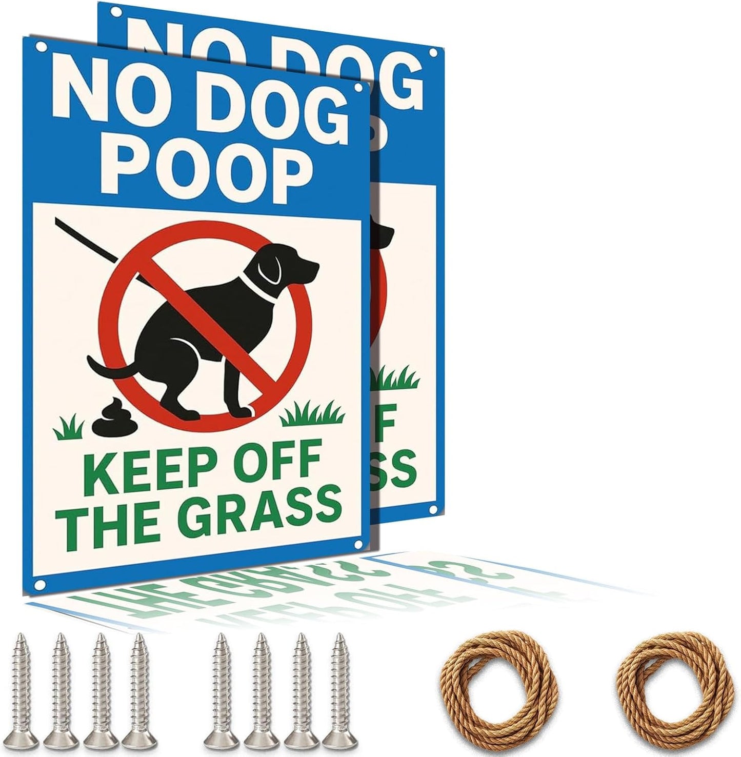 No Dog Poop Signs for Yard - Rust-Free Aluminum Keep Off Grass Sign UV Printed Waterproof Outdoor Lawn Fence Decor with Free Screws & Rope | Dog Poop Signs for Lawn