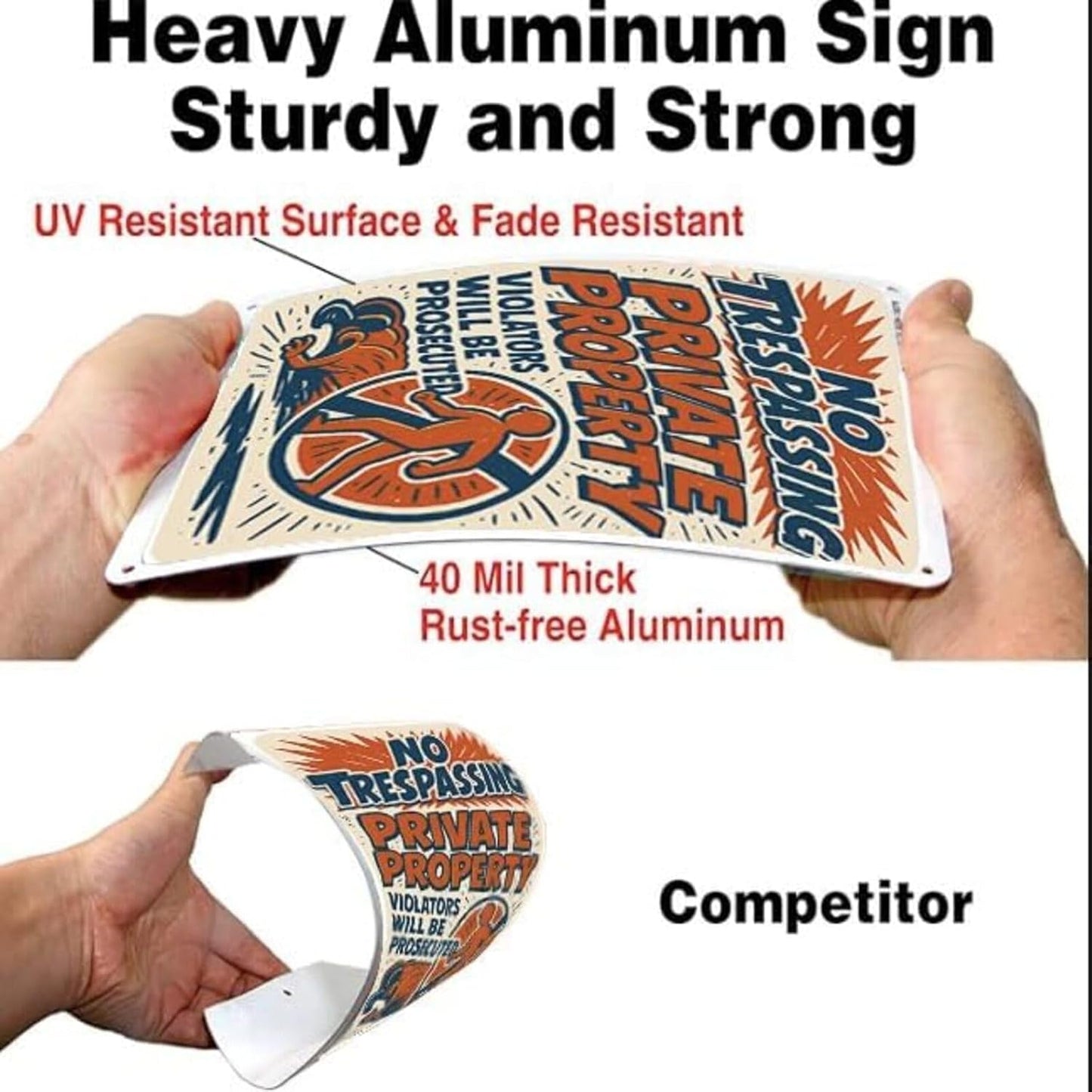 No Trespassing Private Property Sign 9x12 Inch – Heavy Duty Rustproof Aluminum Outdoor Security Sign Waterproof UV Printed Private Property Sign with FREE Mounting Accessories